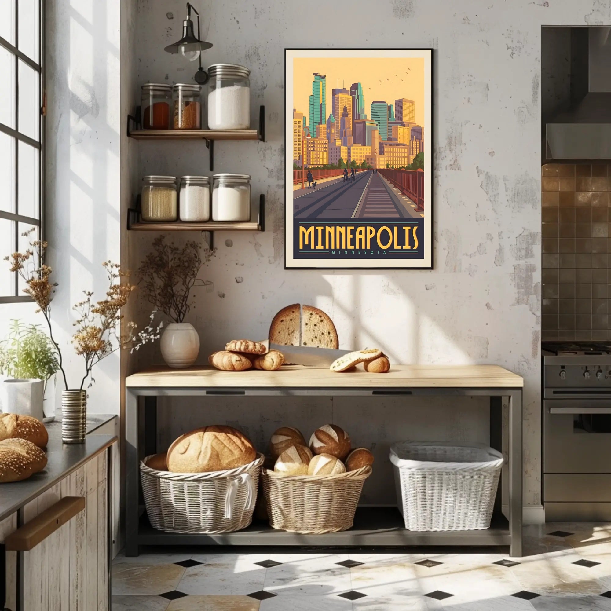 Minneapolis Skyline Retro Travel Poster PosterGoat
