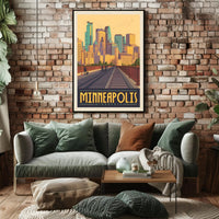 Minneapolis Skyline Retro Travel Poster PosterGoat