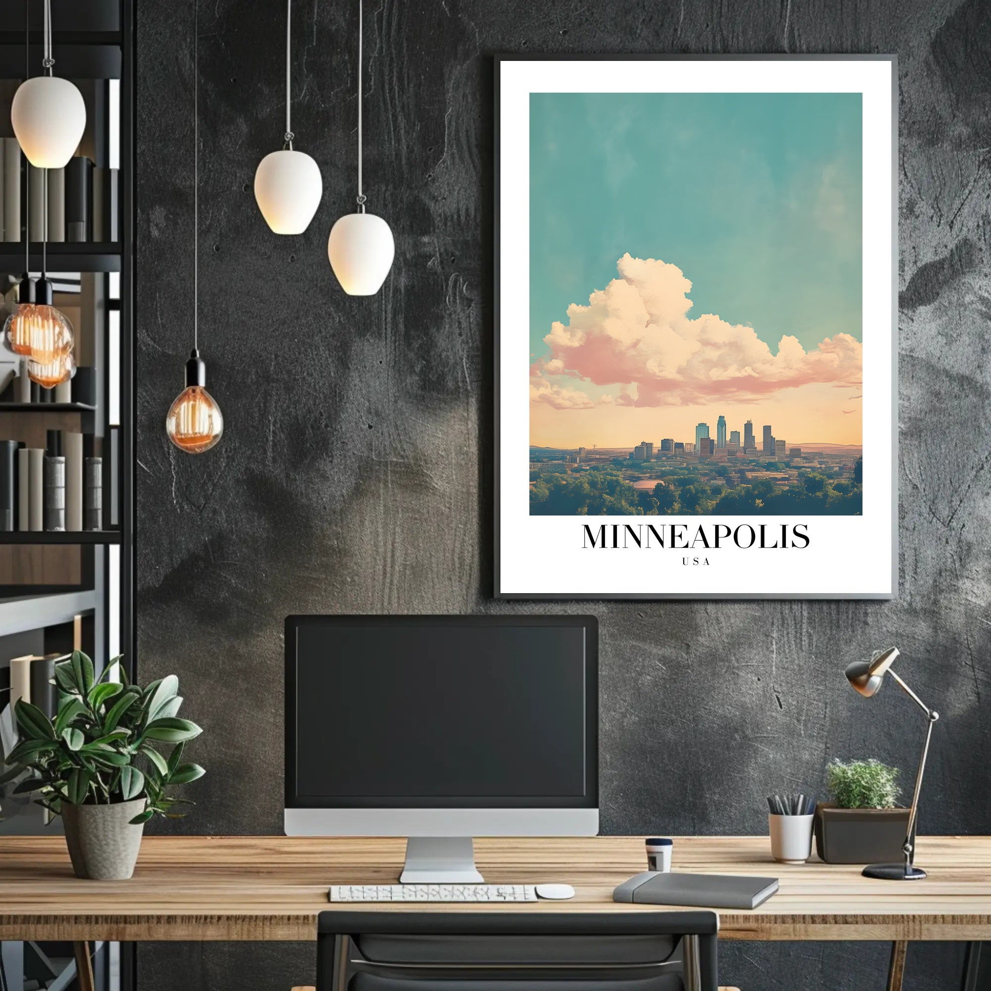 Minneapolis Skyline Tranquil Urban Cityscape Art Poster PosterGoat