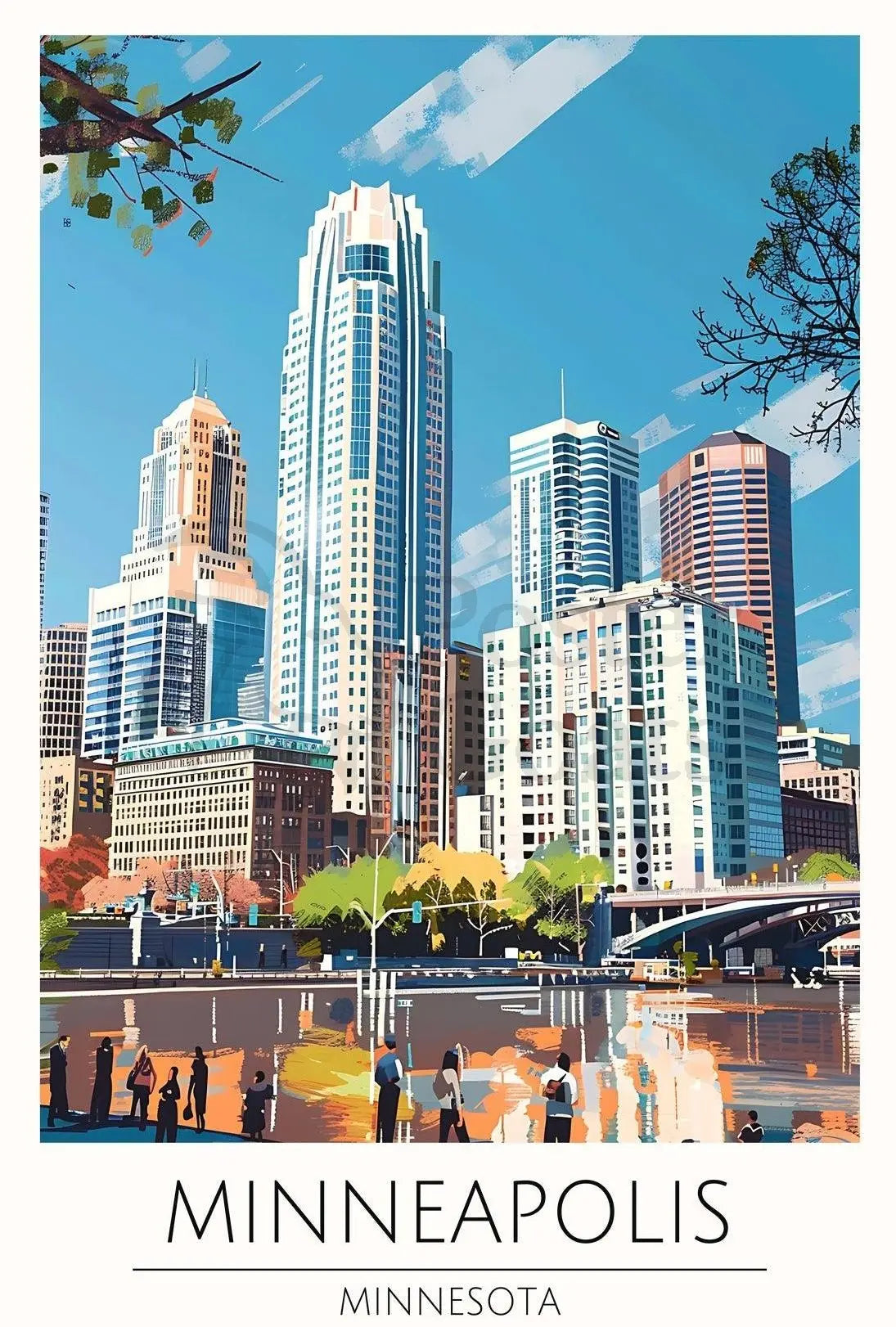 Minneapolis Skyline Vibrant Cityscape Travel Poster PosterGoat
