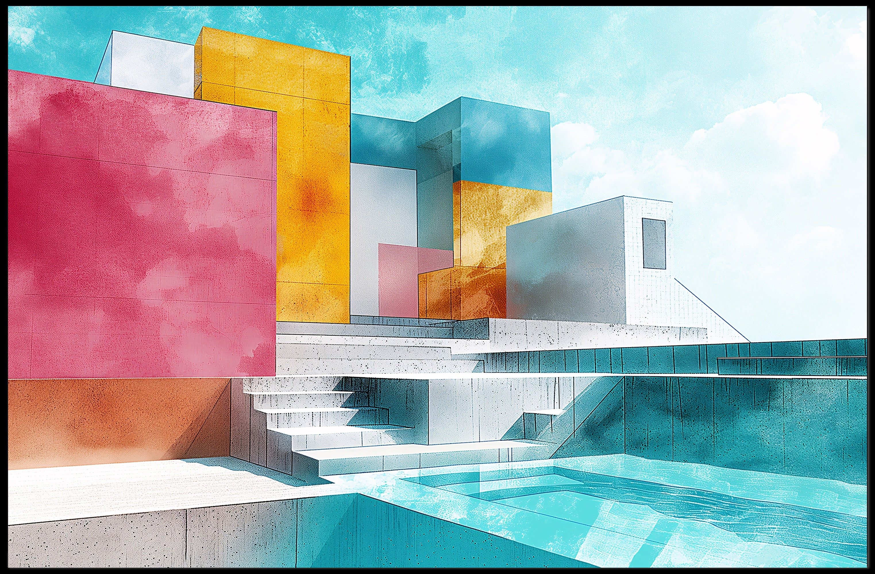 Modern Abstract Architecture with Bold Geometric Shapes Poster PosterGoat