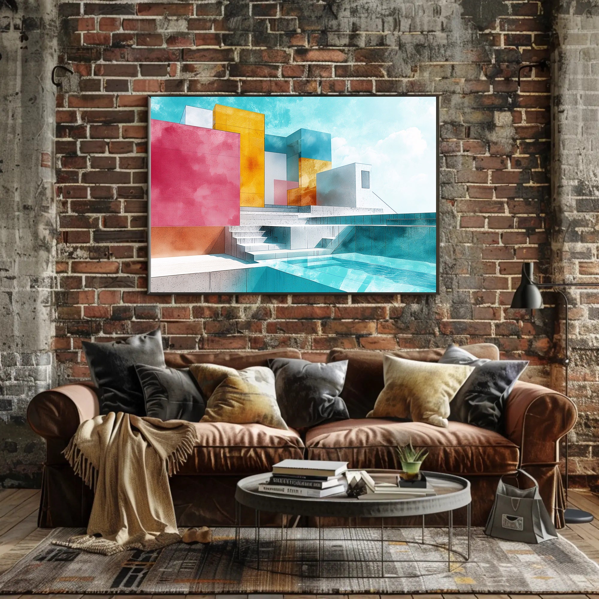 Modern Abstract Architecture with Bold Geometric Shapes Poster PosterGoat