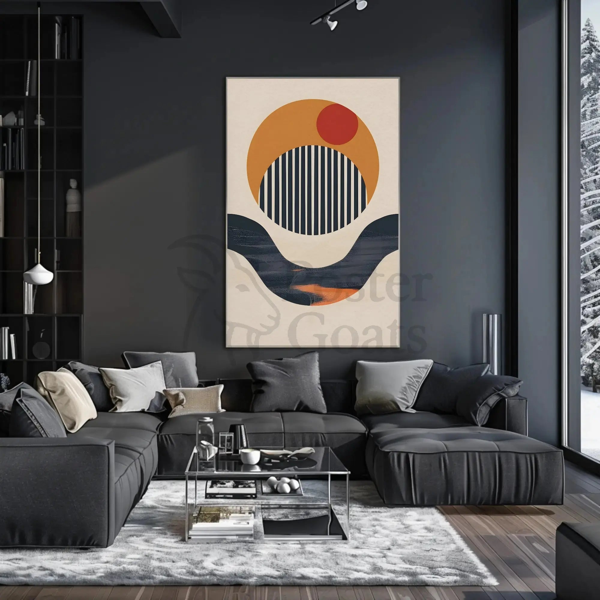 Modern Abstract Design with Circles and Lines Poster PosterGoat
