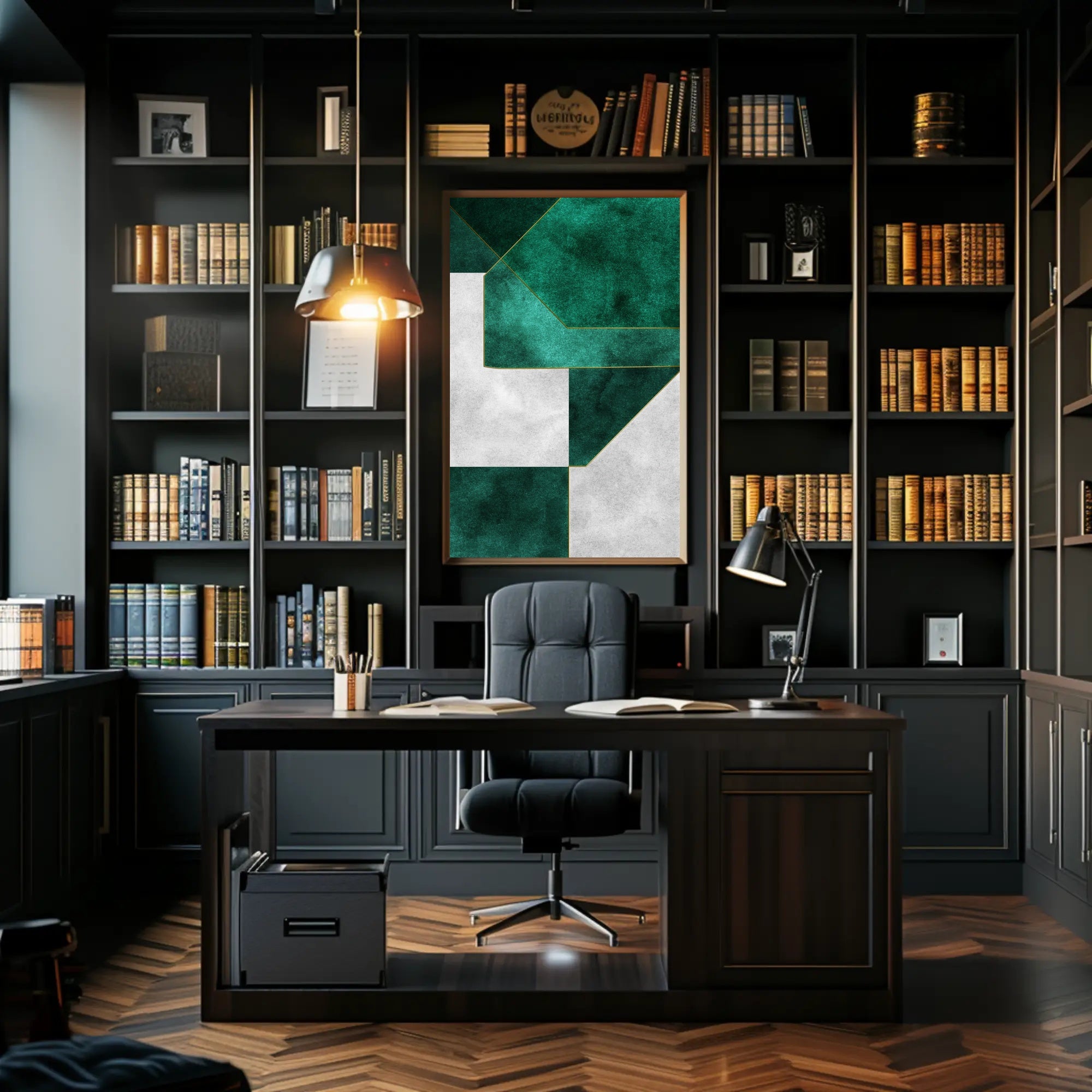 Modern Abstract Geometric Design with Gold Lines Poster PosterGoat