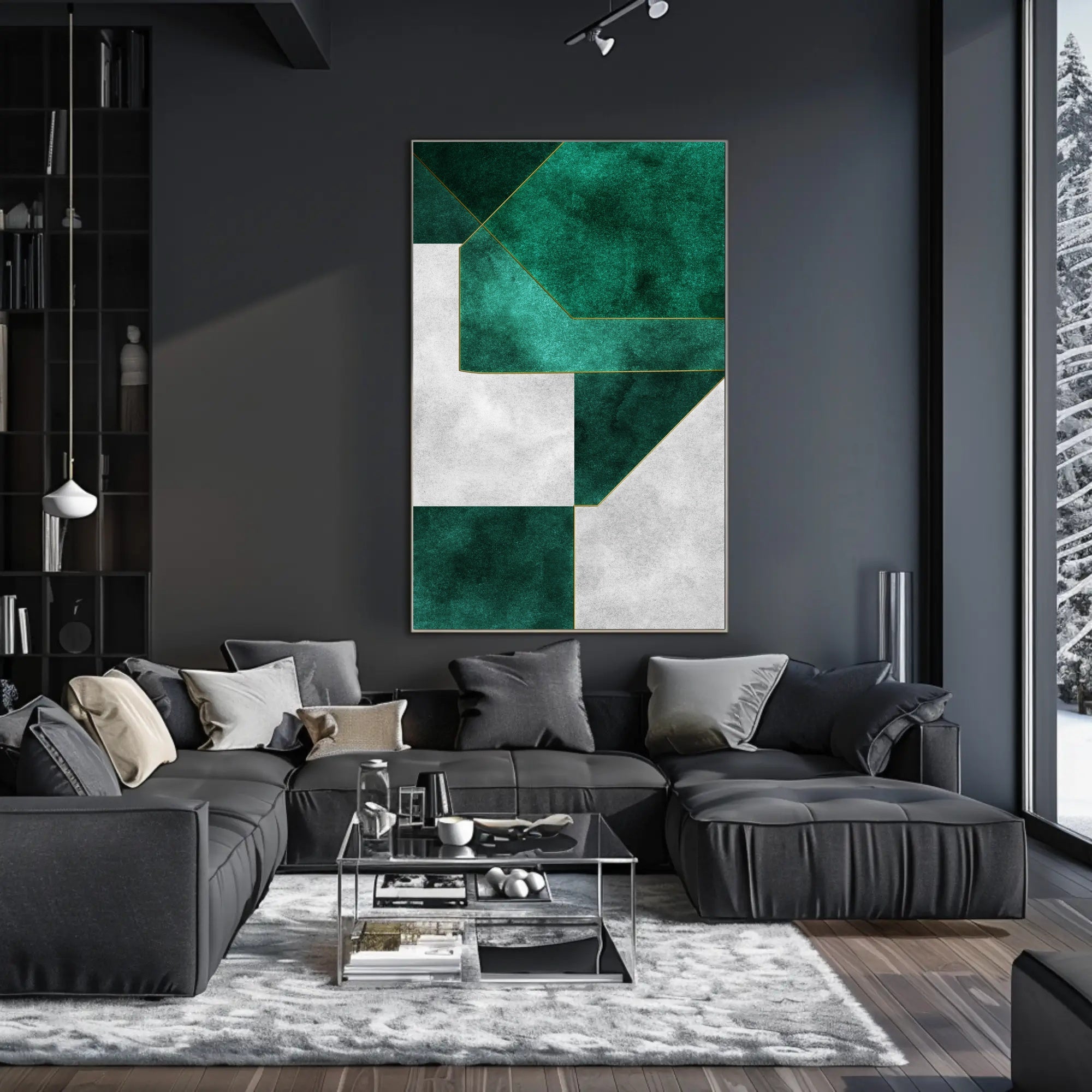 Modern Abstract Geometric Design with Gold Lines Poster PosterGoat