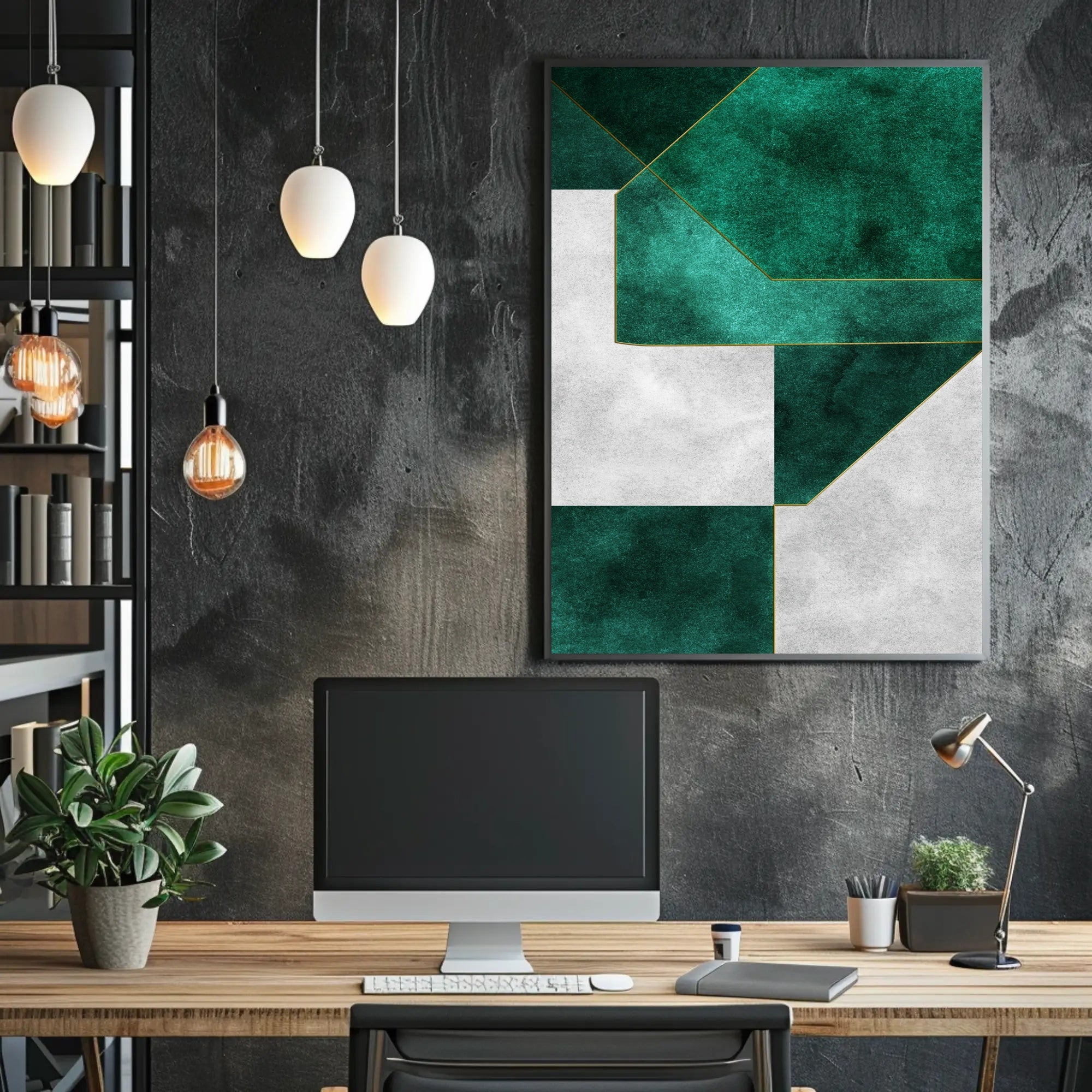 Modern Abstract Geometric Design with Gold Lines Poster PosterGoat