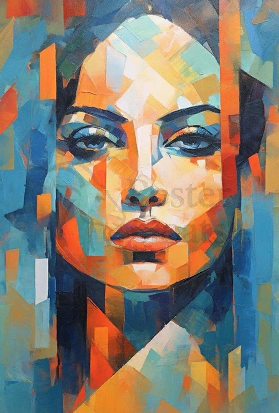 Modern Abstract Woman's Portrait in Cubist Art Poster PosterGoat