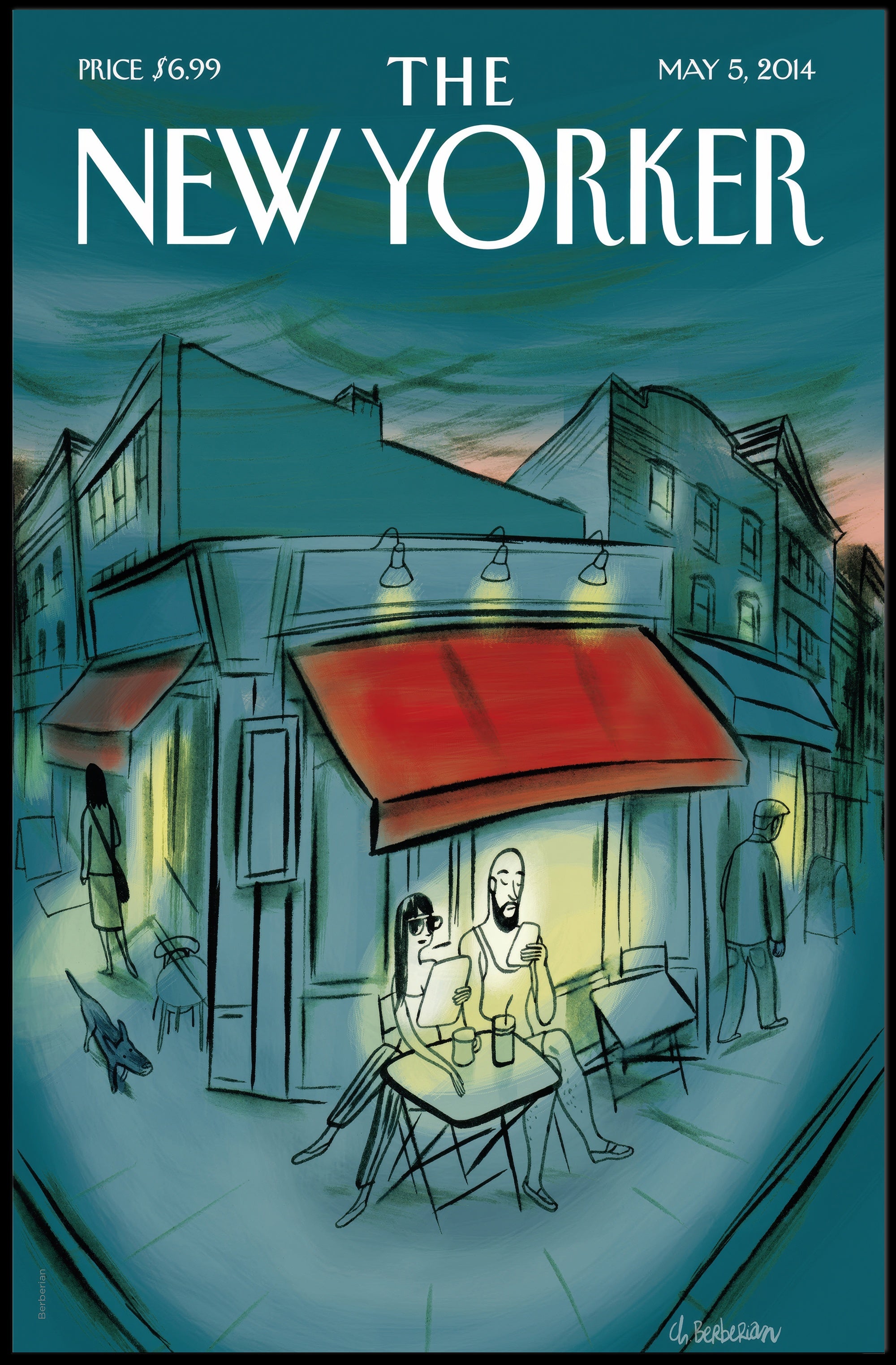 Modern City Street Cafe Scene - Travel Poster PosterGoat