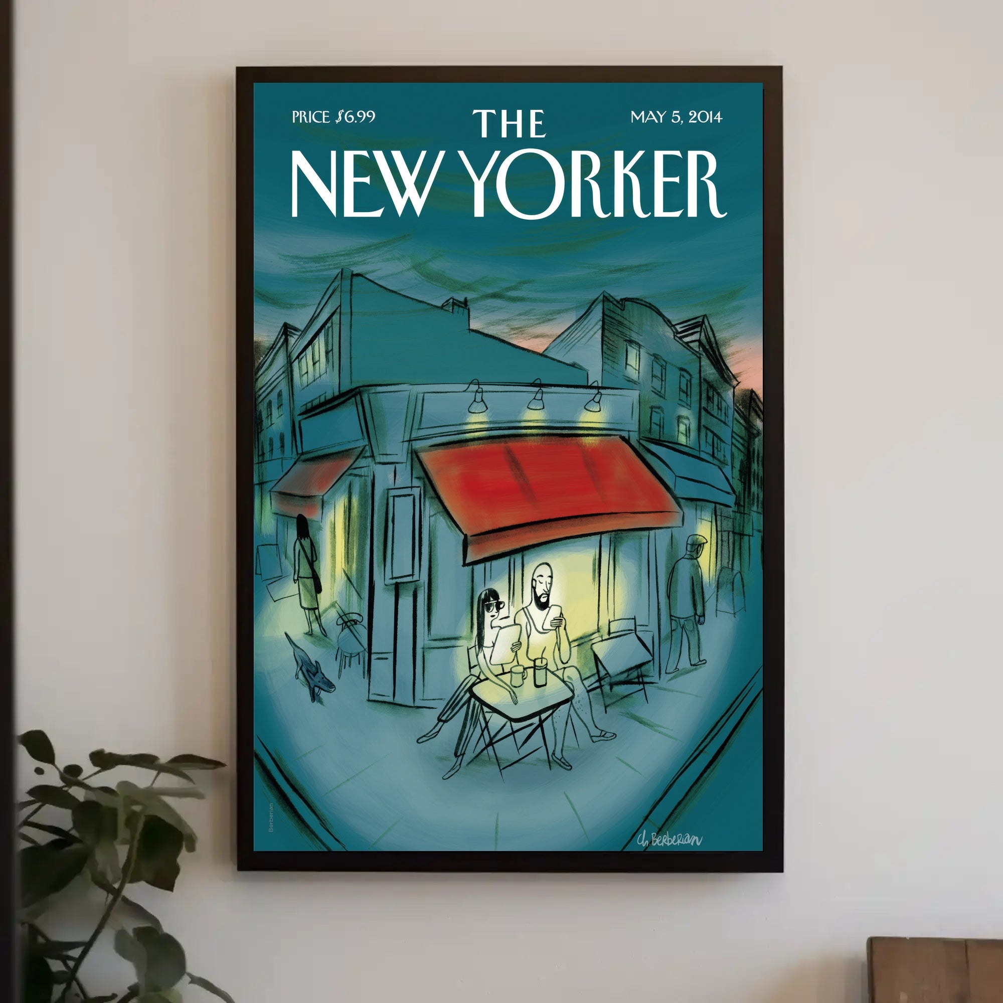 Modern City Street Cafe Scene - Travel Poster PosterGoat