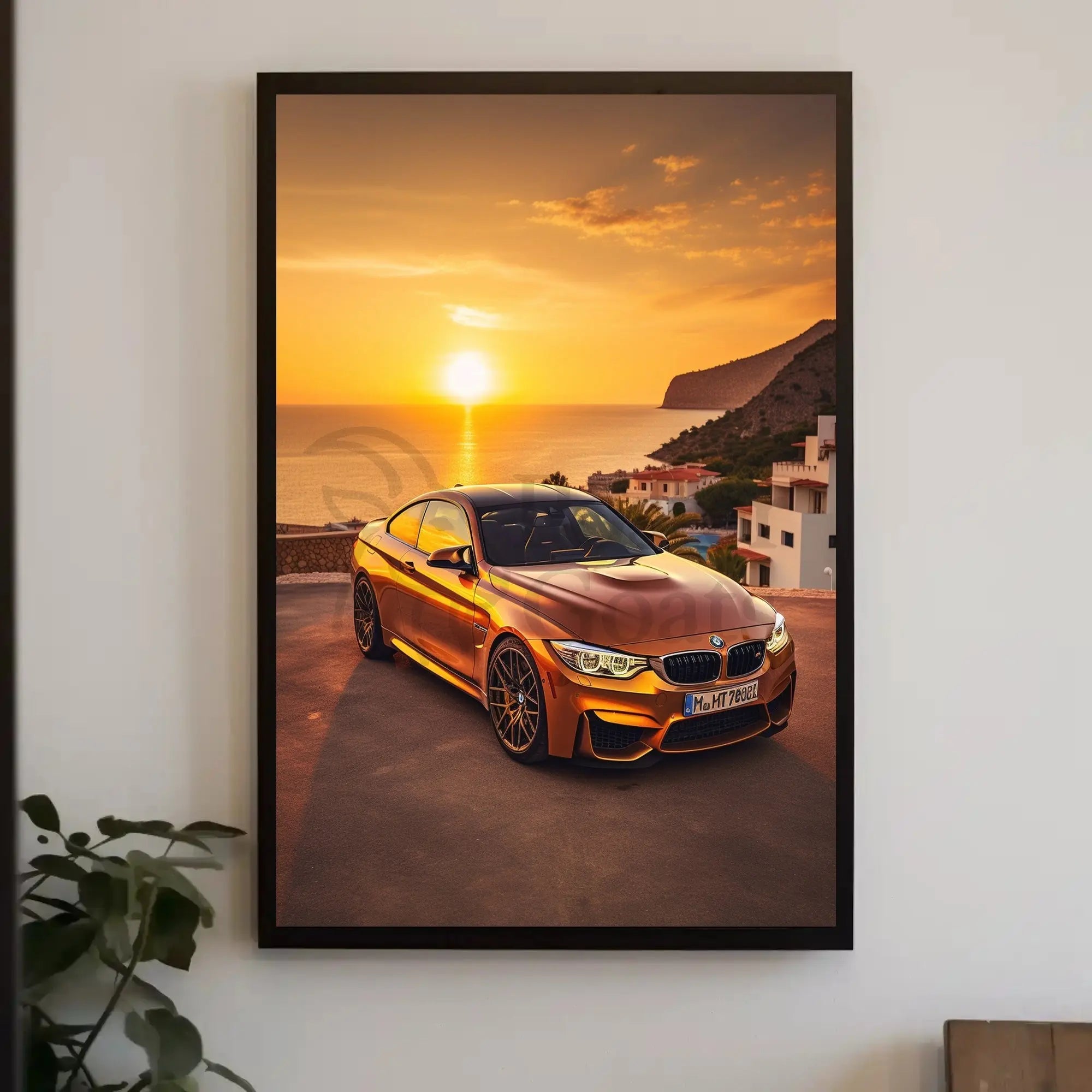 Modern Luxury Car Coastal Sunset Artistic, Pop Culture Poster PosterGoat