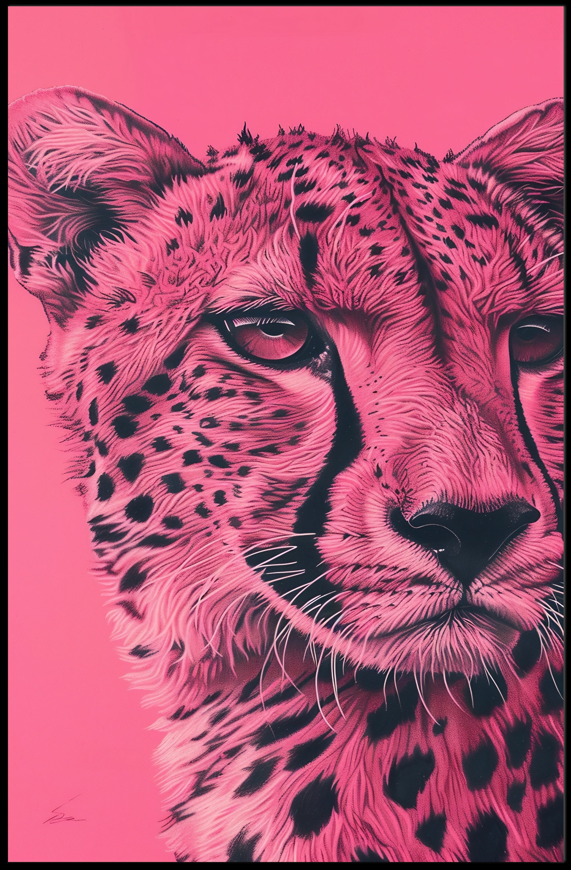 Modern Pink Cheetah Portrait Art Animal Poster PosterGoat