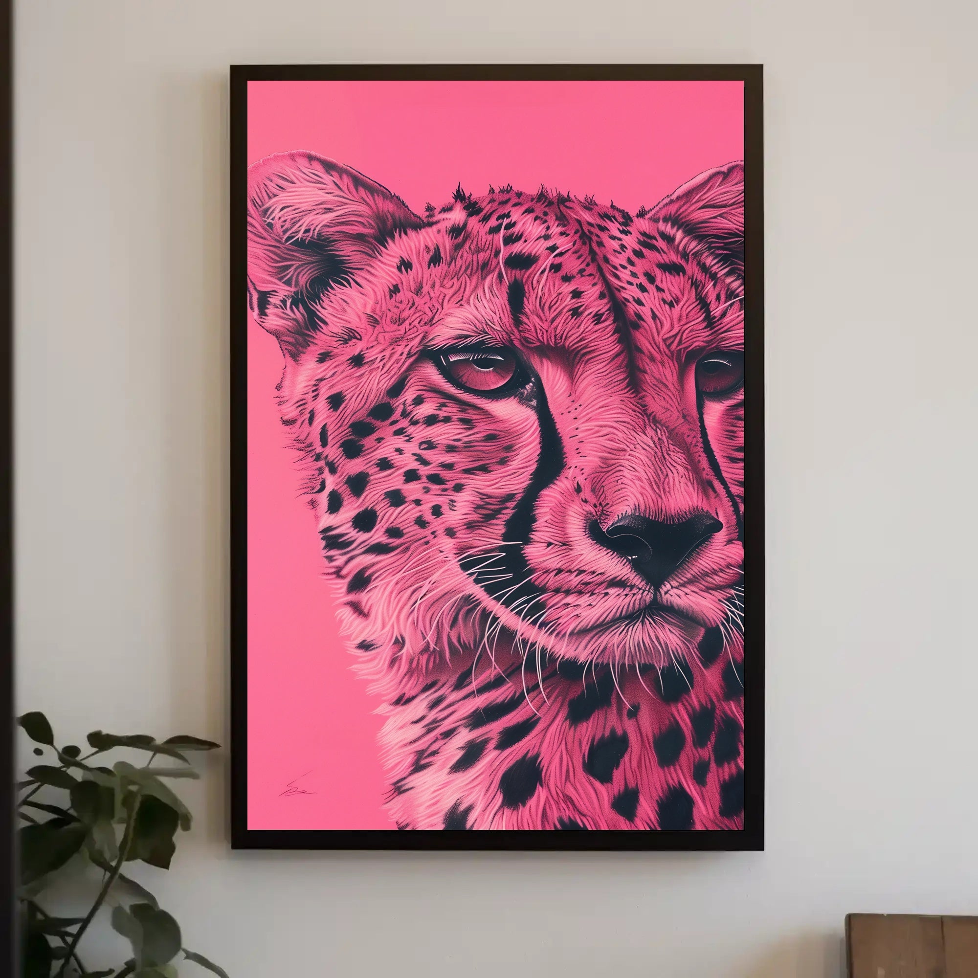 Modern Pink Cheetah Portrait Art Animal Poster PosterGoat