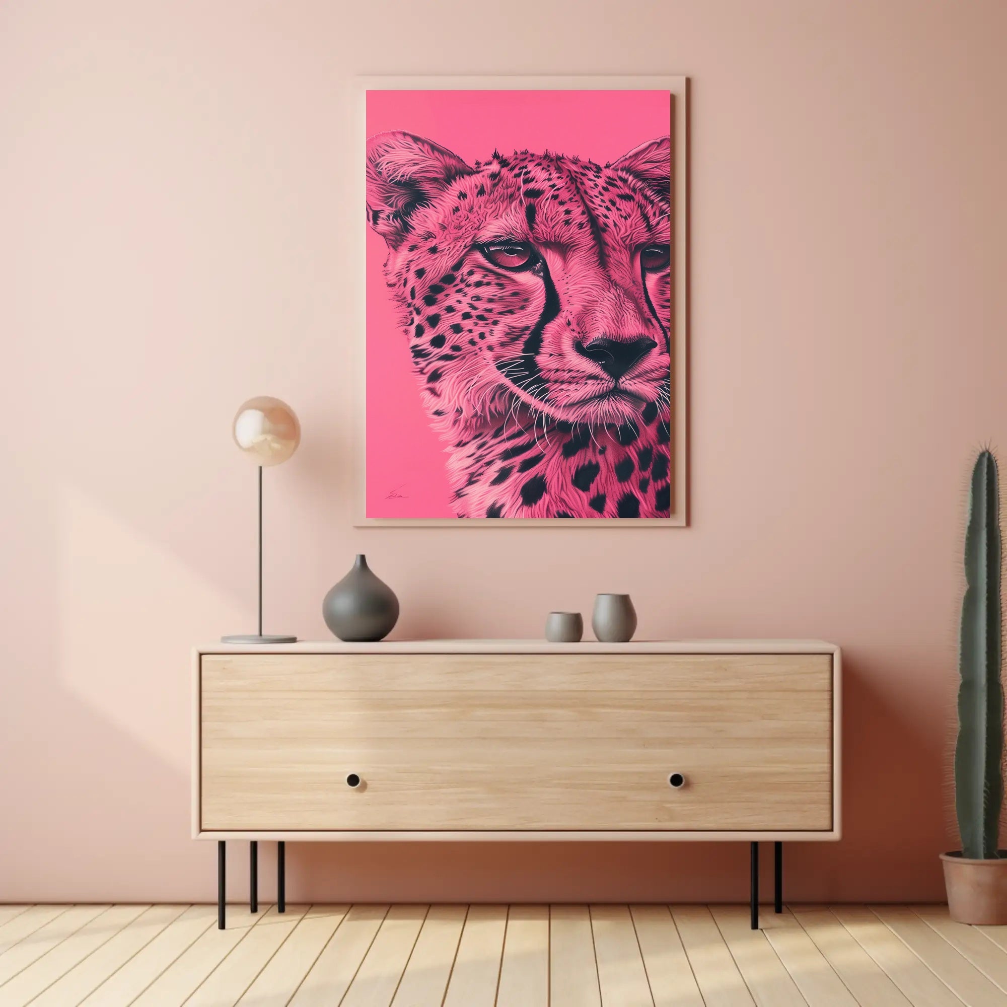 Modern Pink Cheetah Portrait Art Animal Poster PosterGoat