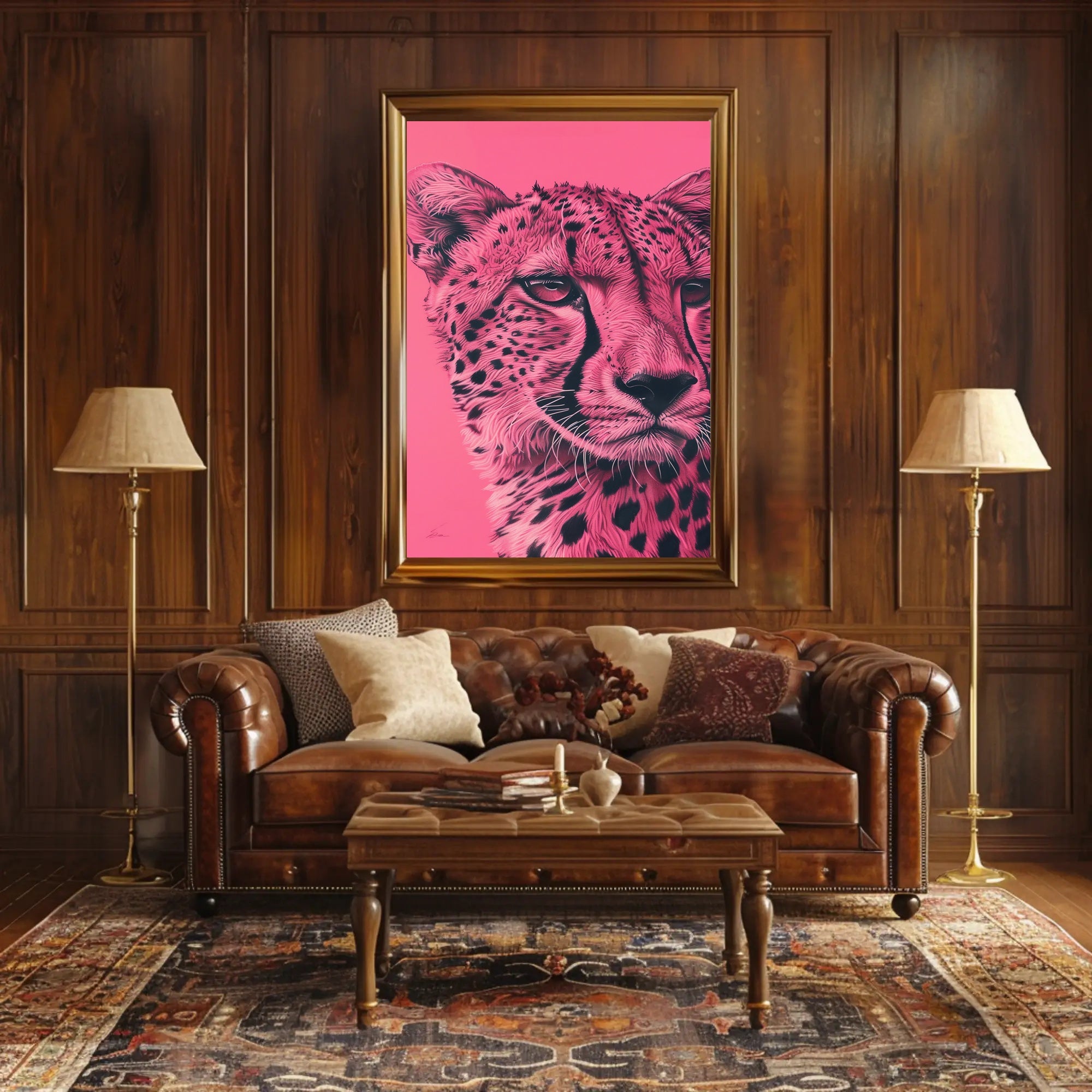 Modern Pink Cheetah Portrait Art Animal Poster PosterGoat