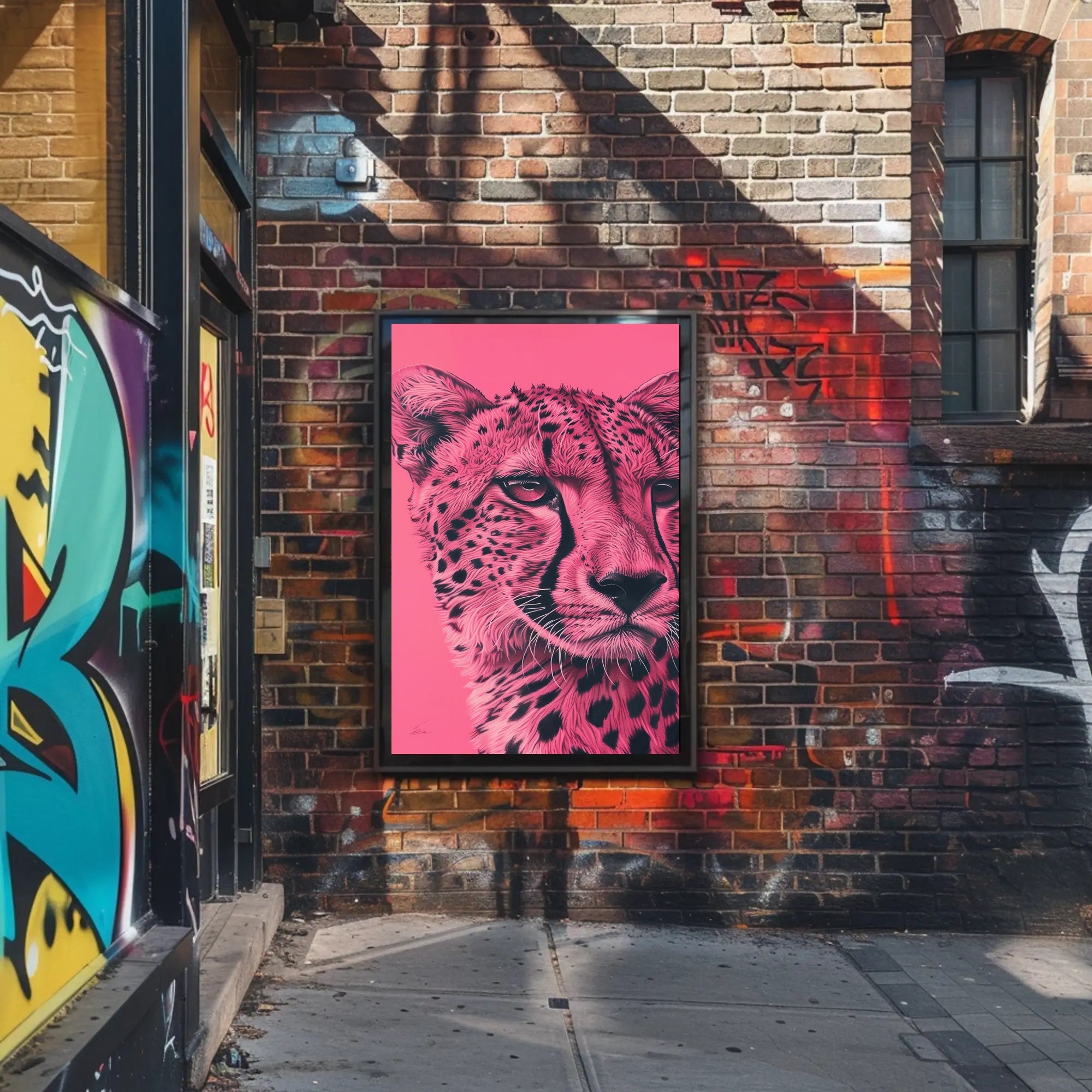 Modern Pink Cheetah Portrait Art Animal Poster PosterGoat