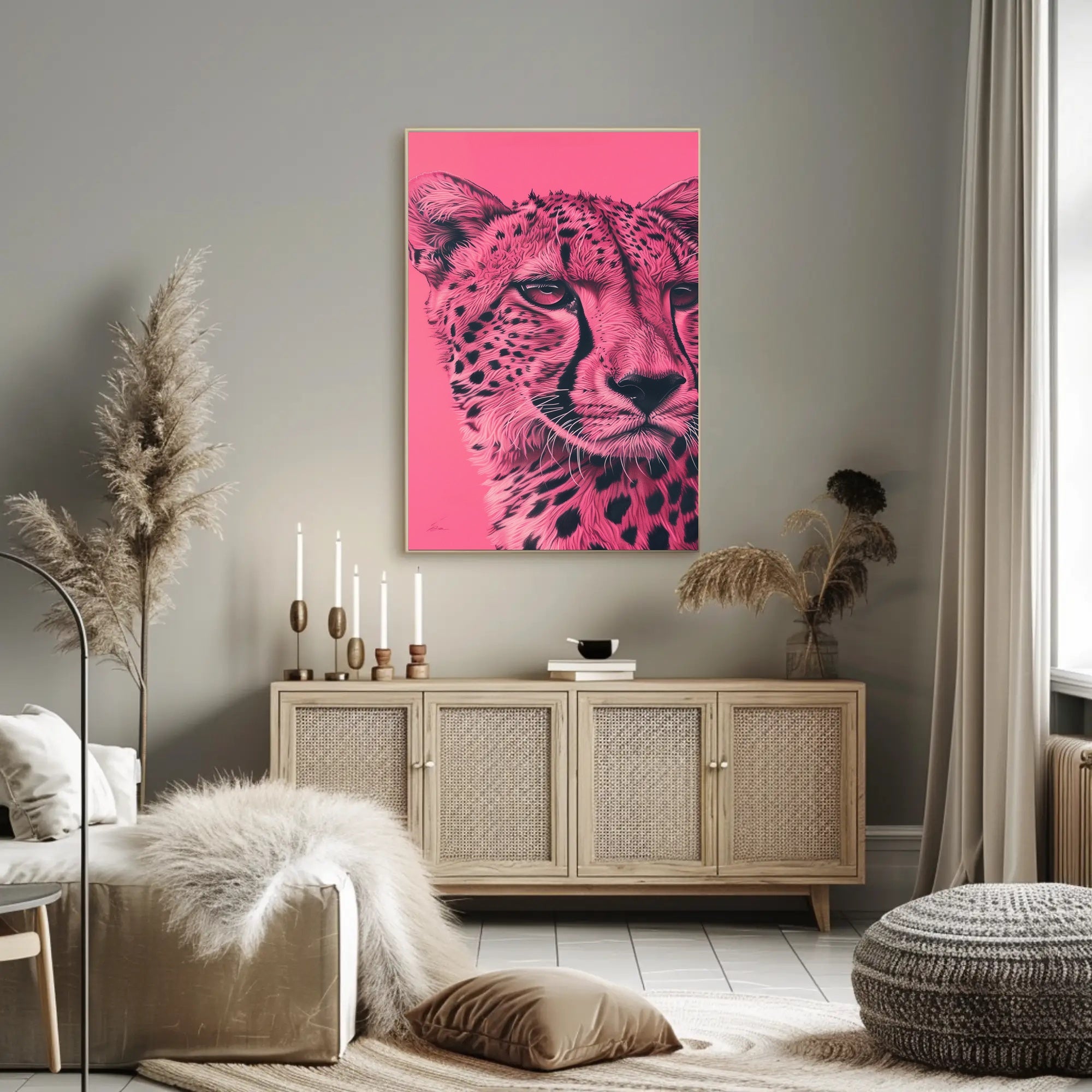 Modern Pink Cheetah Portrait Art Animal Poster PosterGoat