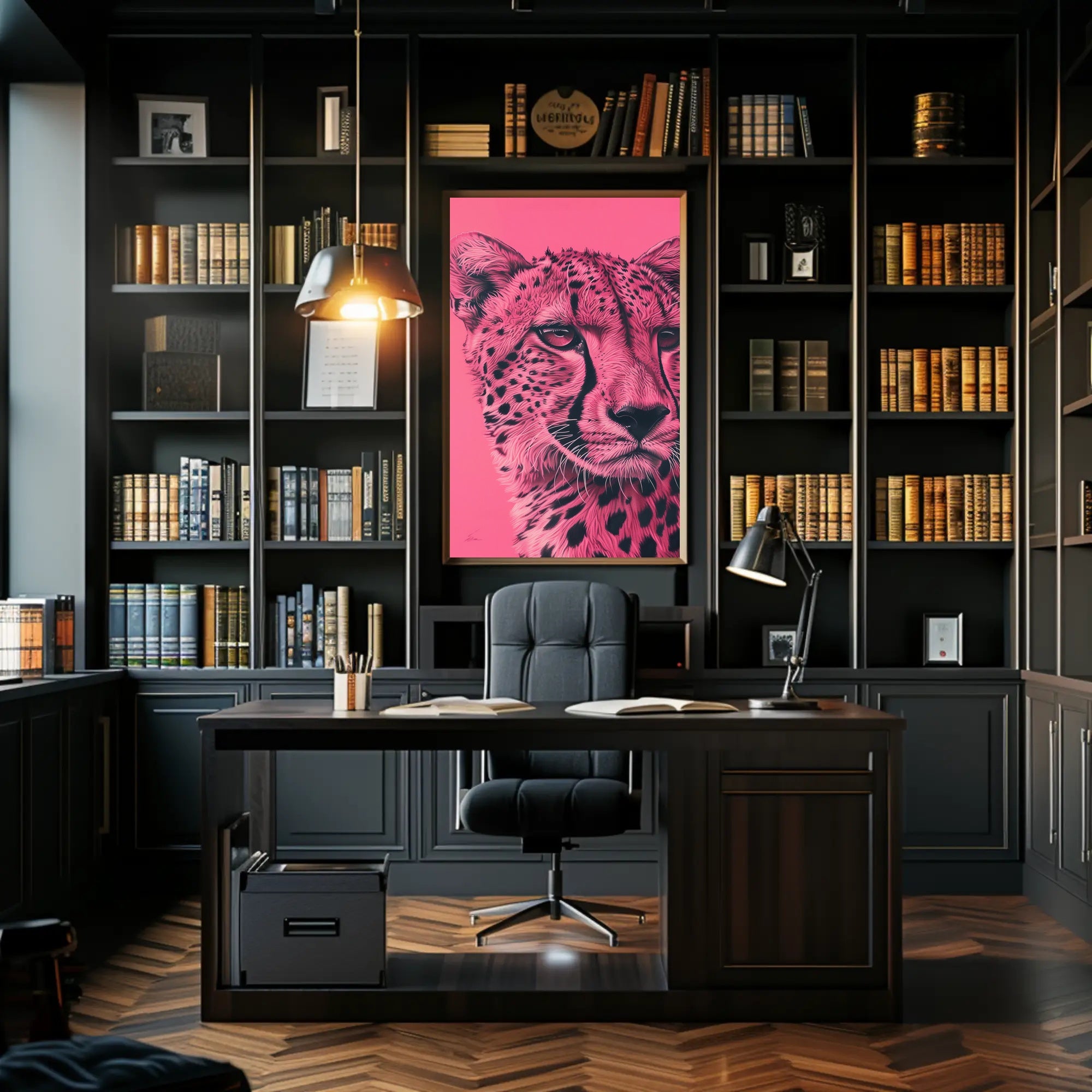 Modern Pink Cheetah Portrait Art Animal Poster PosterGoat