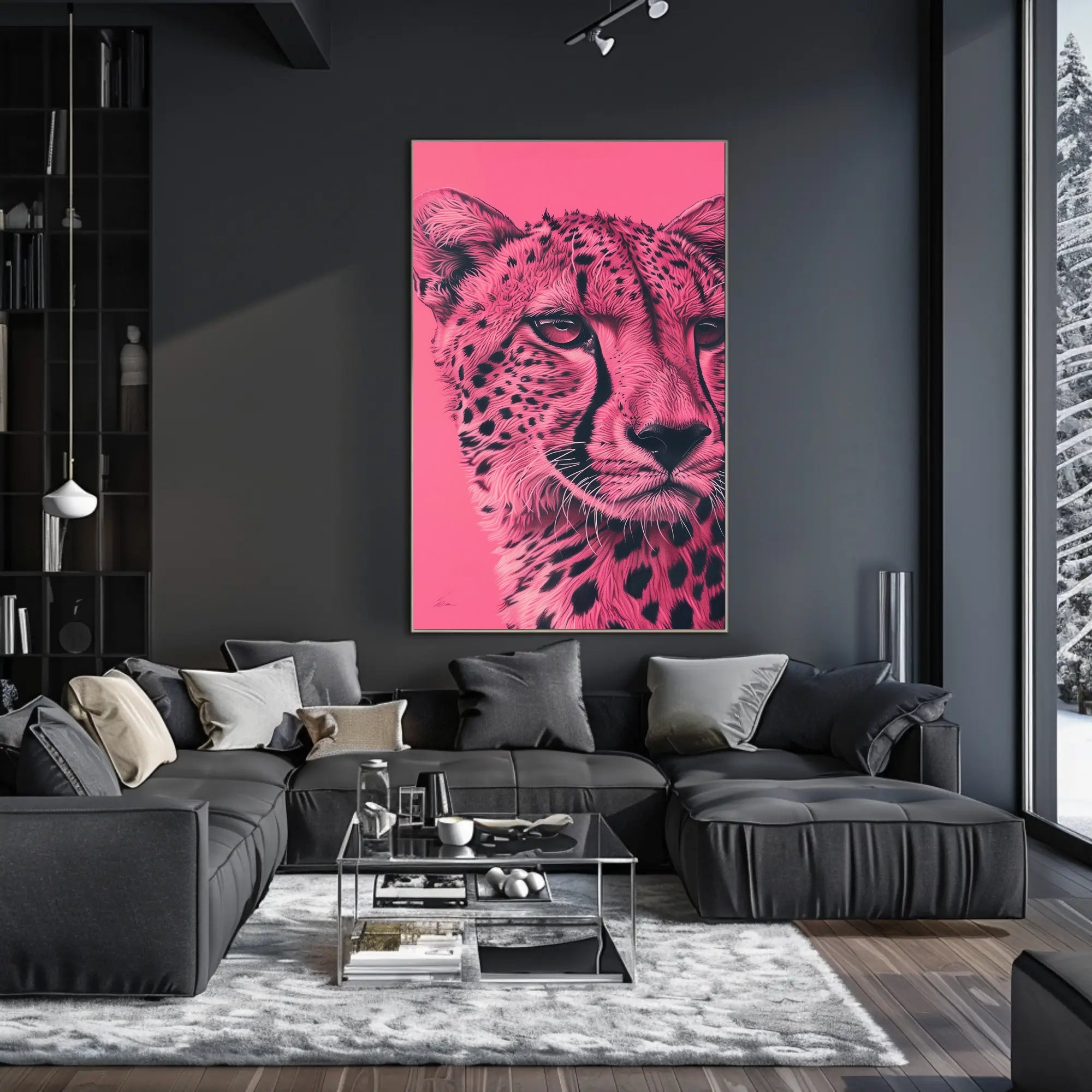 Modern Pink Cheetah Portrait Art Animal Poster PosterGoat