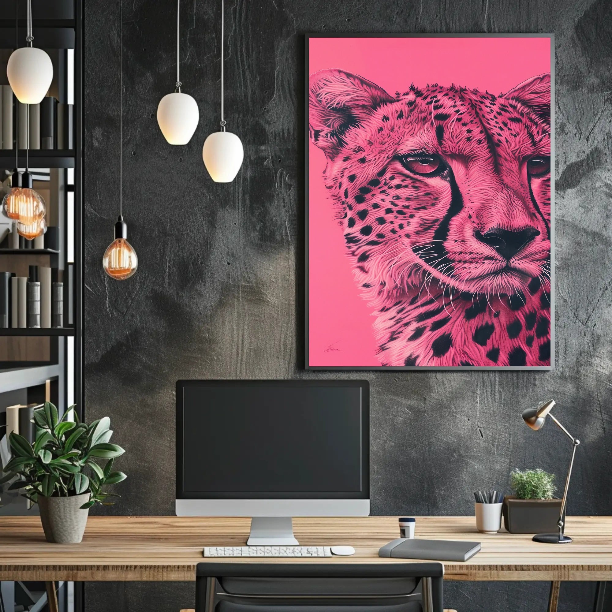 Modern Pink Cheetah Portrait Art Animal Poster PosterGoat