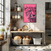 Modern Pink Cheetah Portrait Art Animal Poster PosterGoat