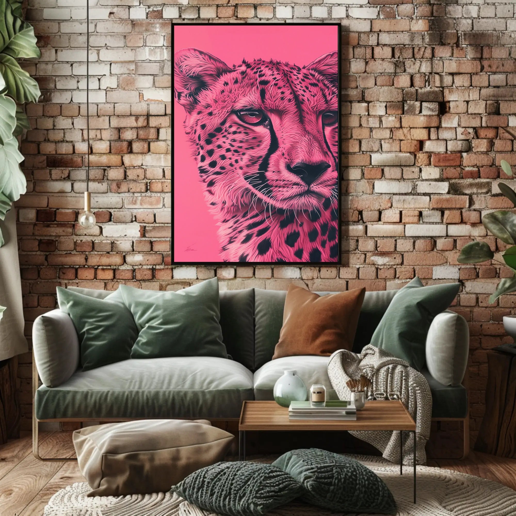 Modern Pink Cheetah Portrait Art Animal Poster PosterGoat