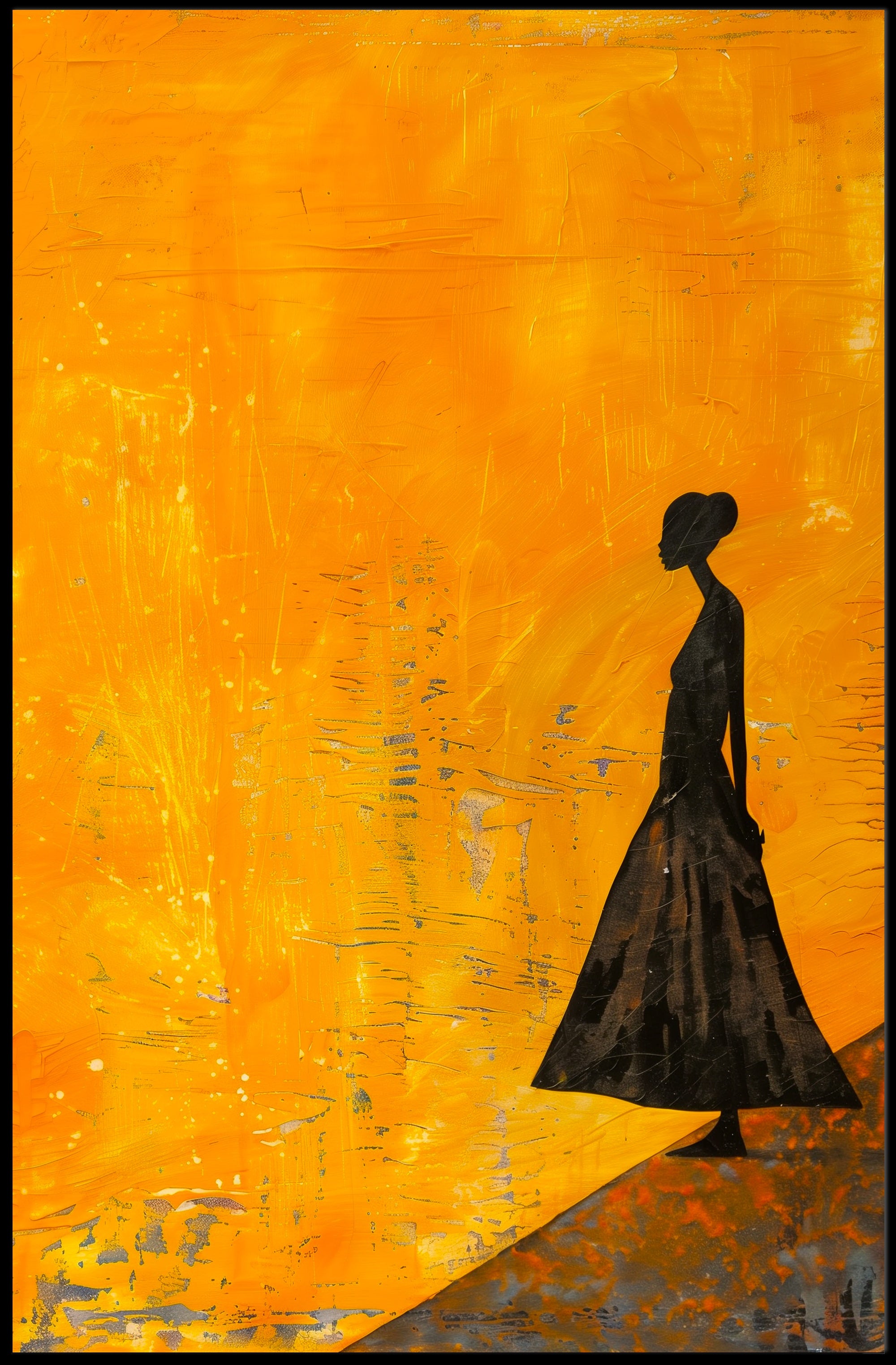 Modern Silhouette Woman on Orange Abstract Artistic Poster PosterGoat