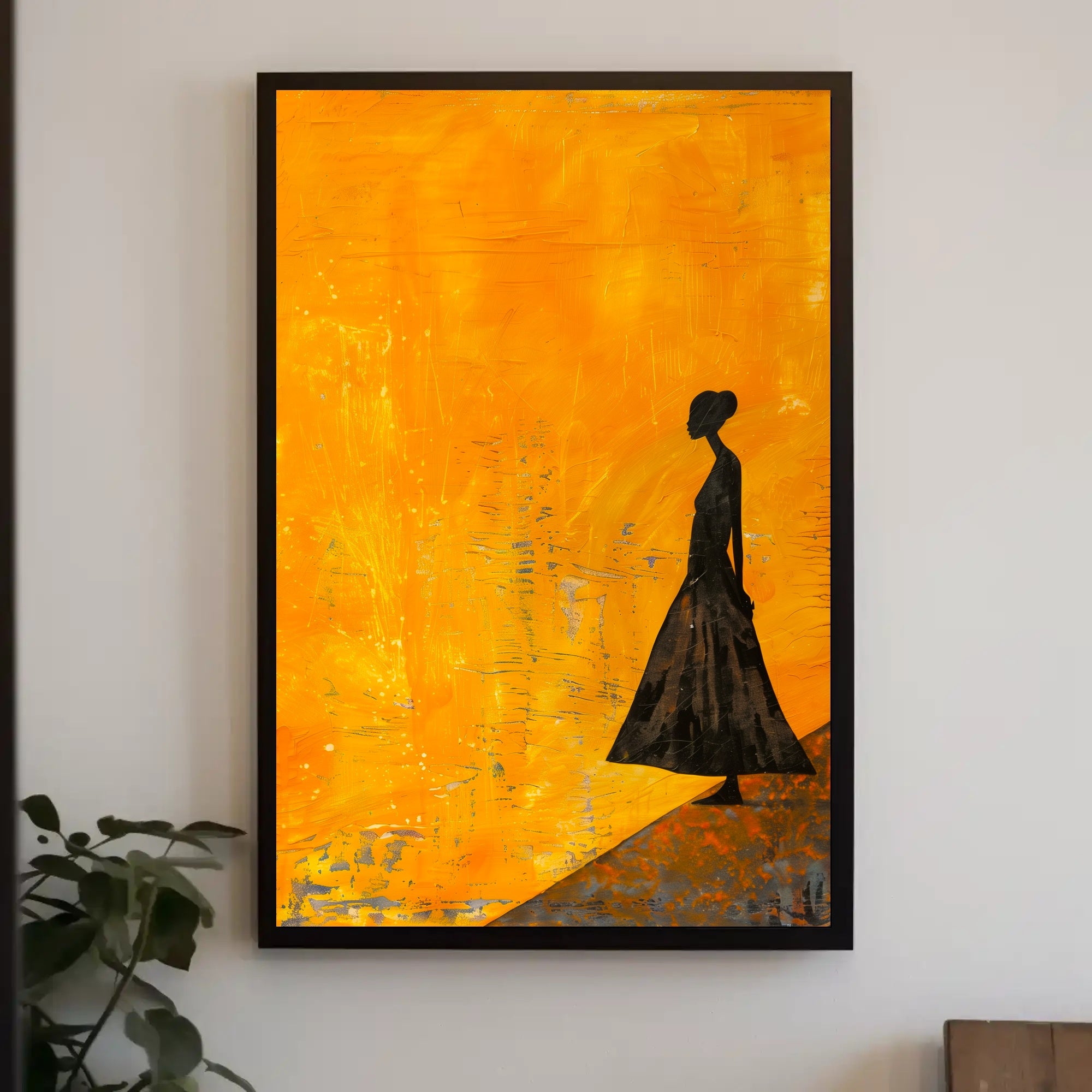 Modern Silhouette Woman on Orange Abstract Artistic Poster PosterGoat