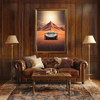 Modern Sports Car Adventure in Desert Landscape Poster PosterGoat
