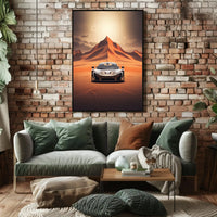 Modern Sports Car Adventure in Desert Landscape Poster PosterGoat