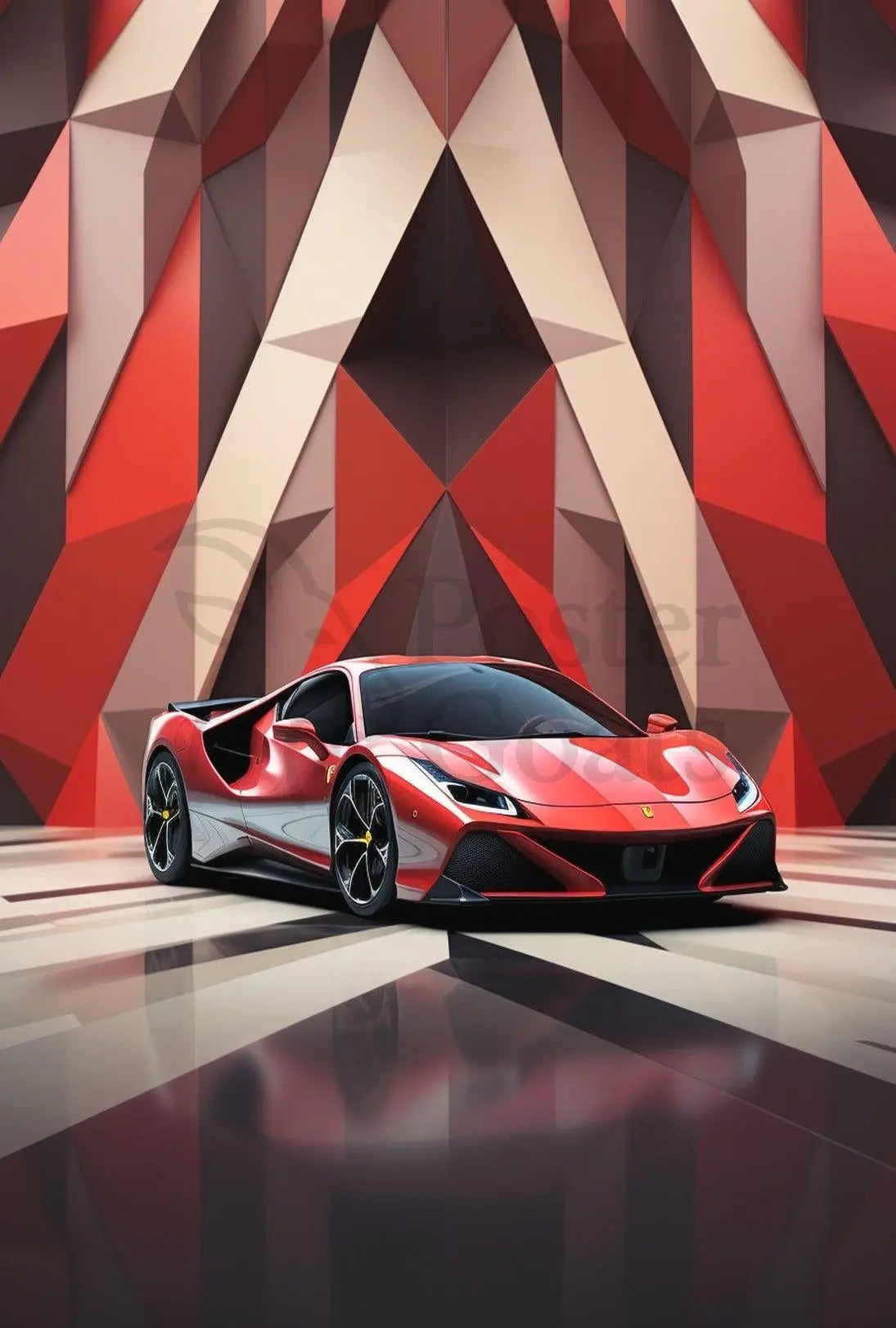 Modern Sports Car in Geometric Background Artistic Poster PosterGoat