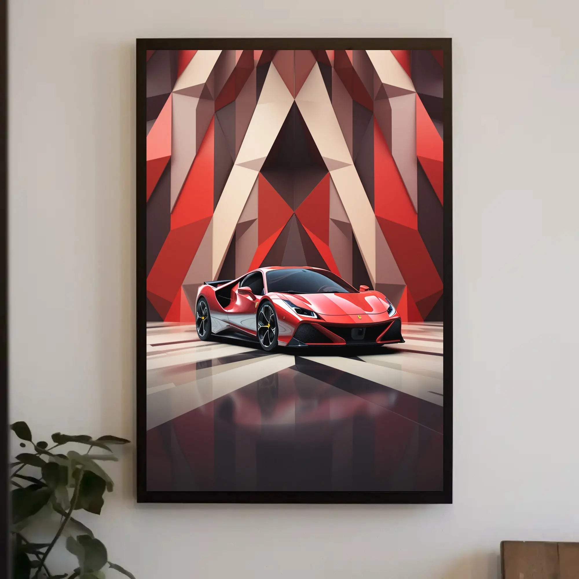 Modern Sports Car in Geometric Background Artistic Poster PosterGoat