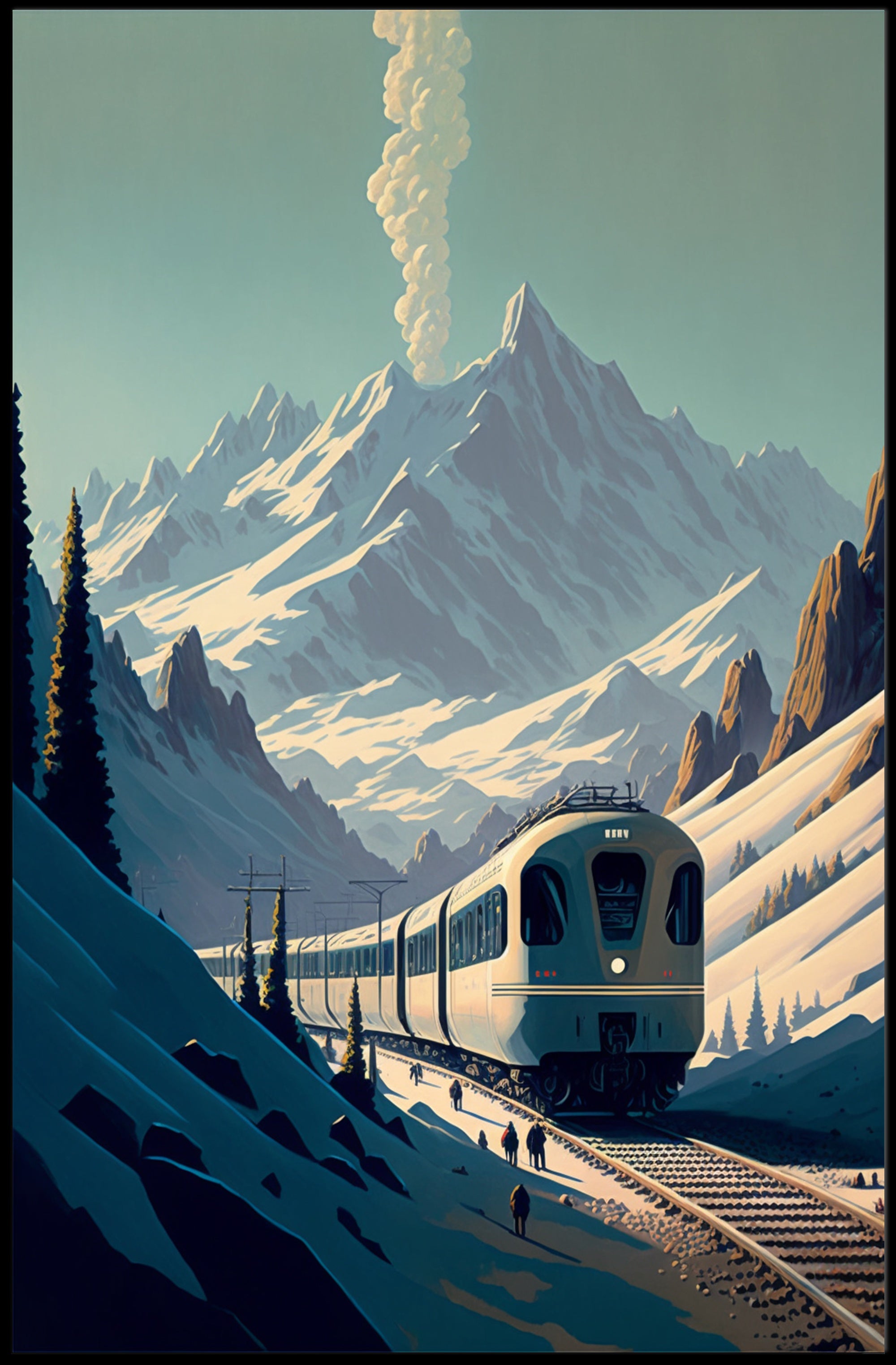 Modern Train in Serene Alpine Travel Poster PosterGoat