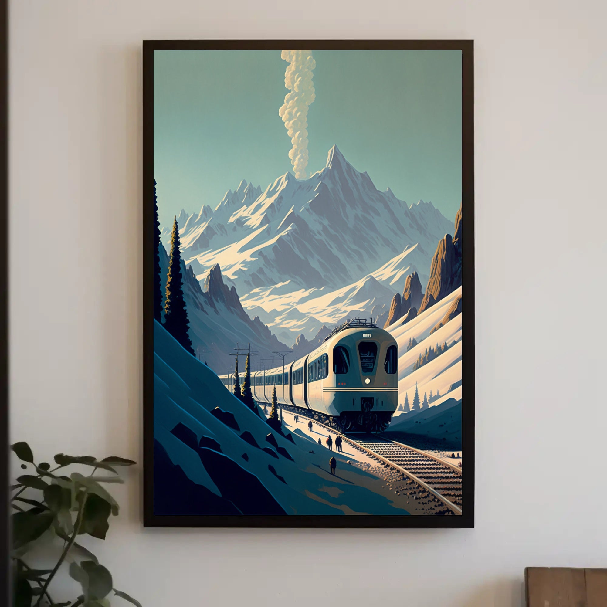 Modern Train in Serene Alpine Travel Poster PosterGoat