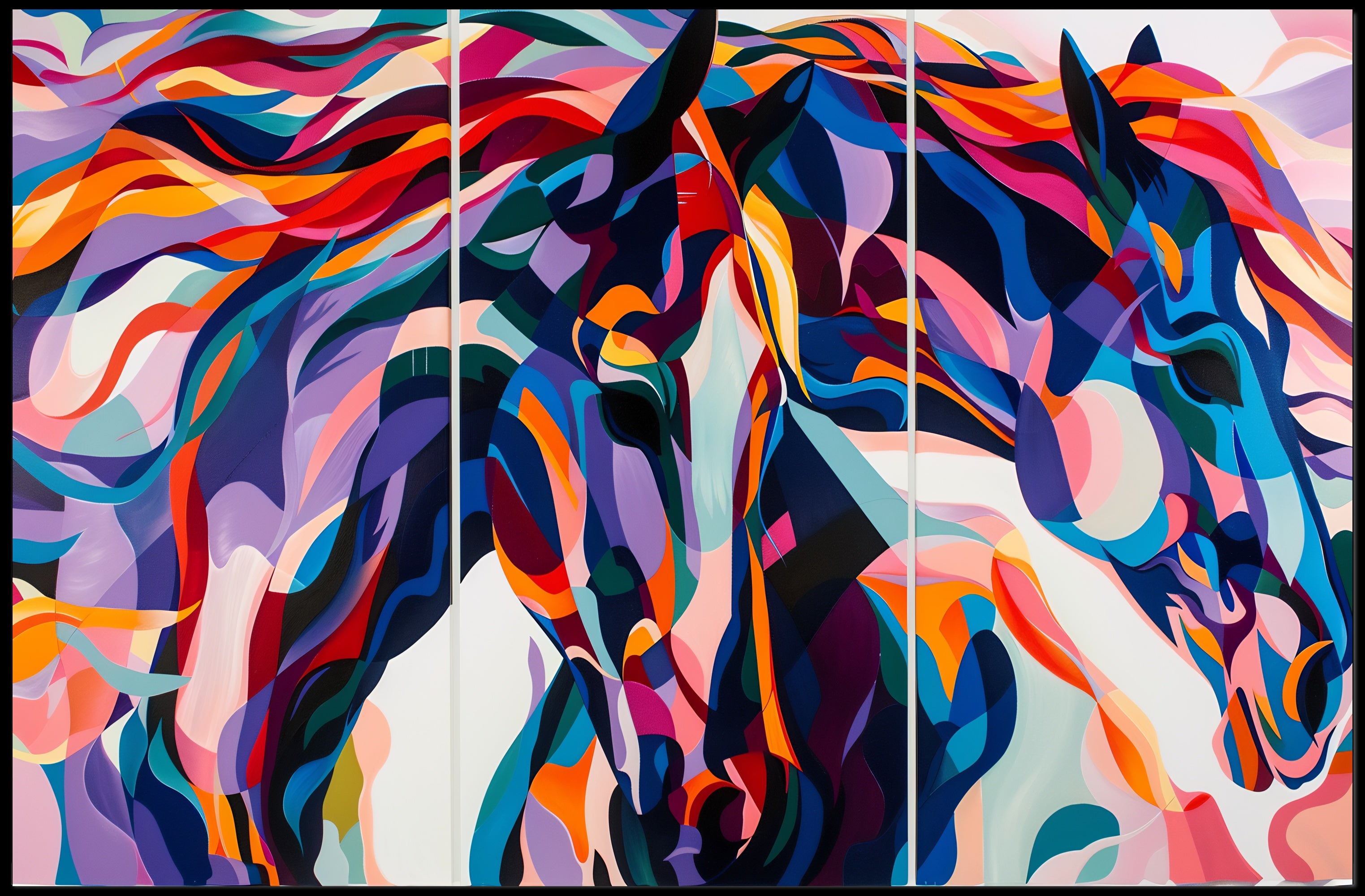 Modern Vibrant Two Horses Abstract Artistic Poster PosterGoat