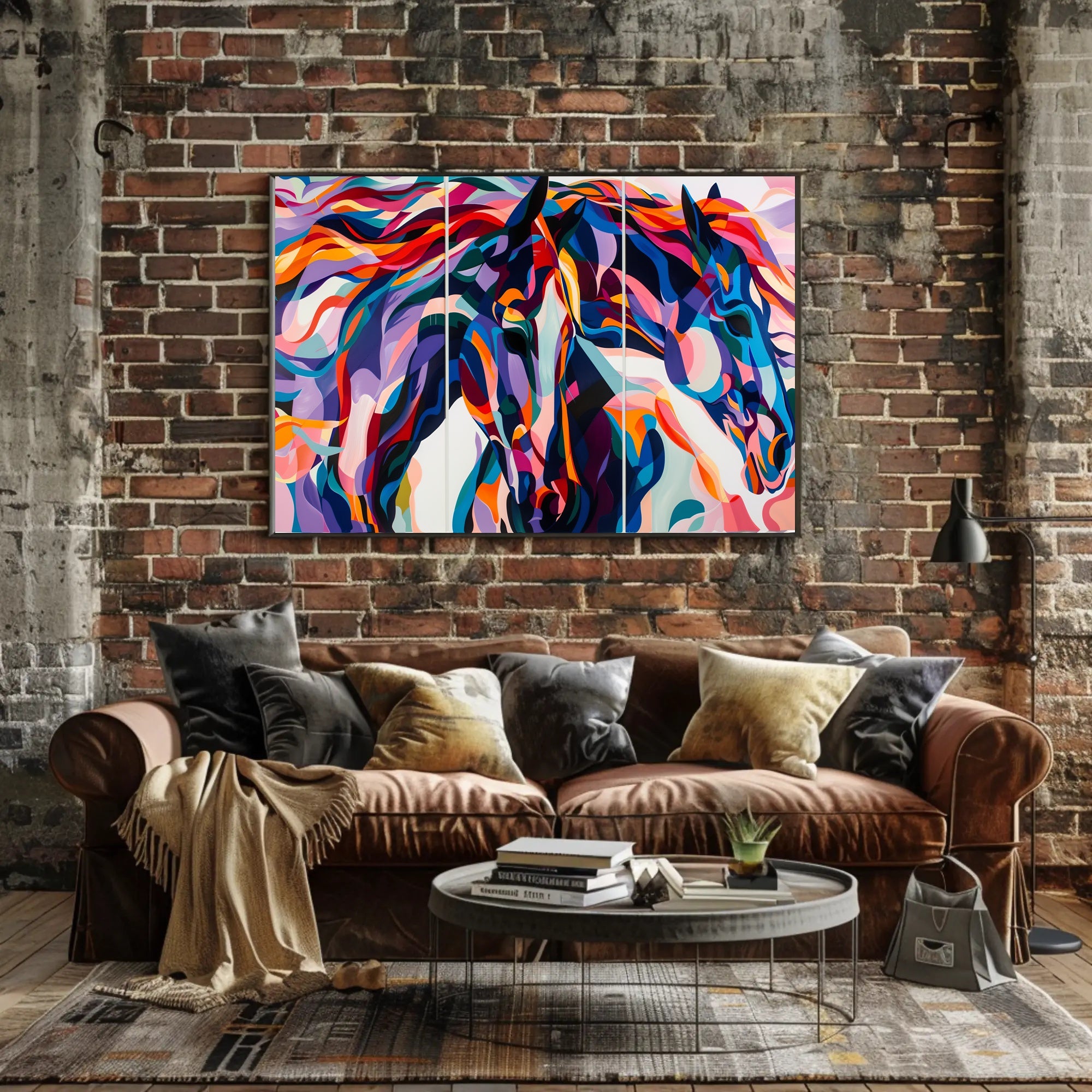 Modern Vibrant Two Horses Abstract Artistic Poster PosterGoat