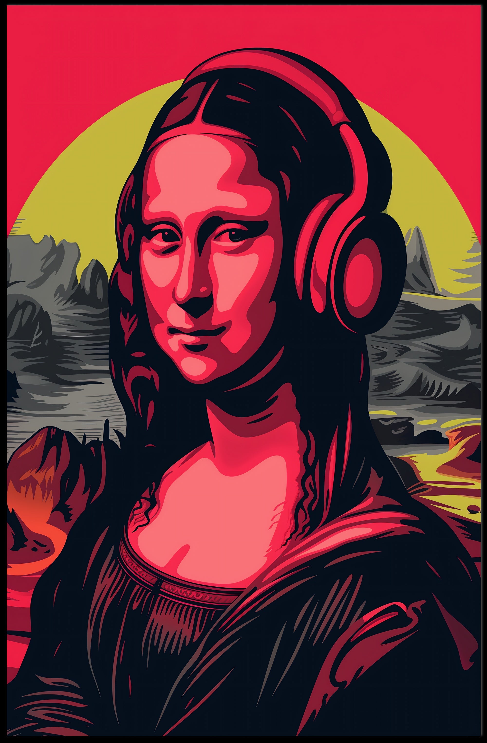 Mona Lisa with Headphones Pop Culture Poster PosterGoat