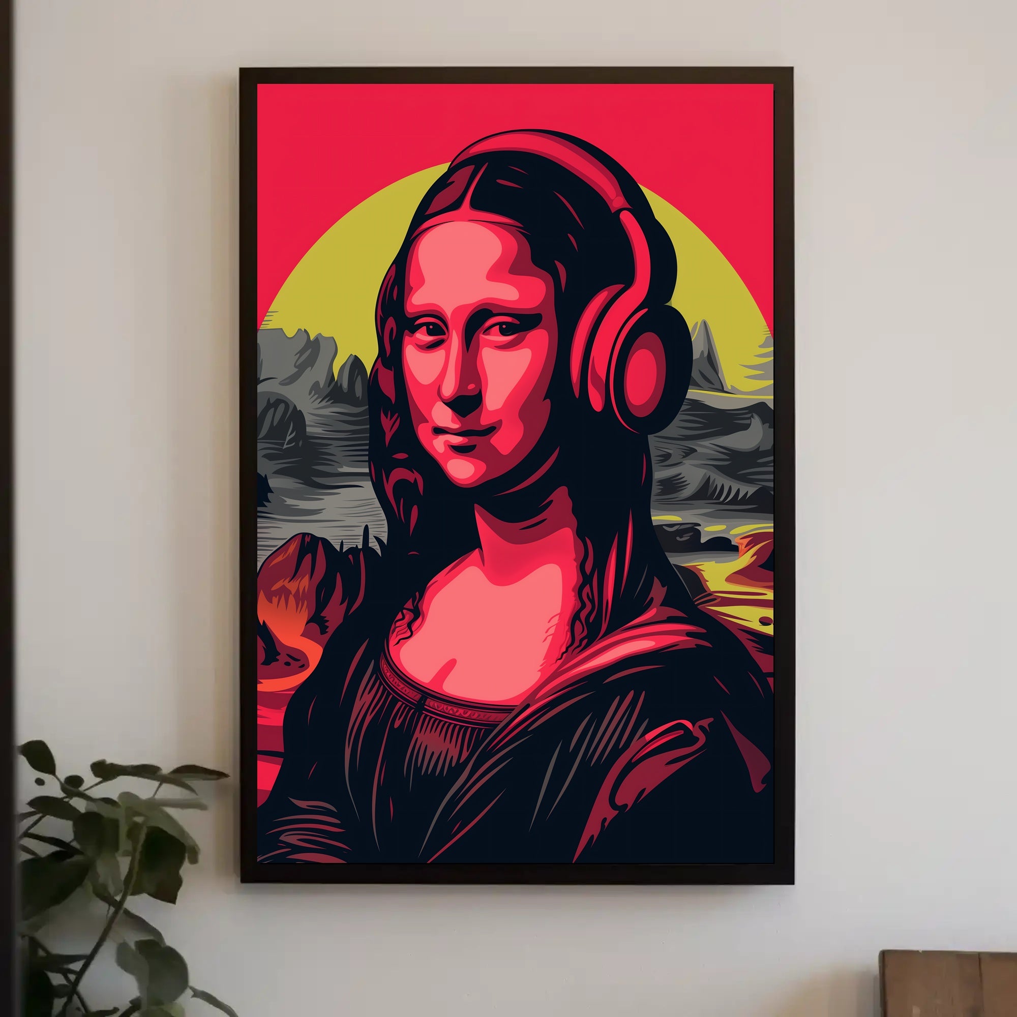 Mona Lisa with Headphones Pop Culture Poster PosterGoat
