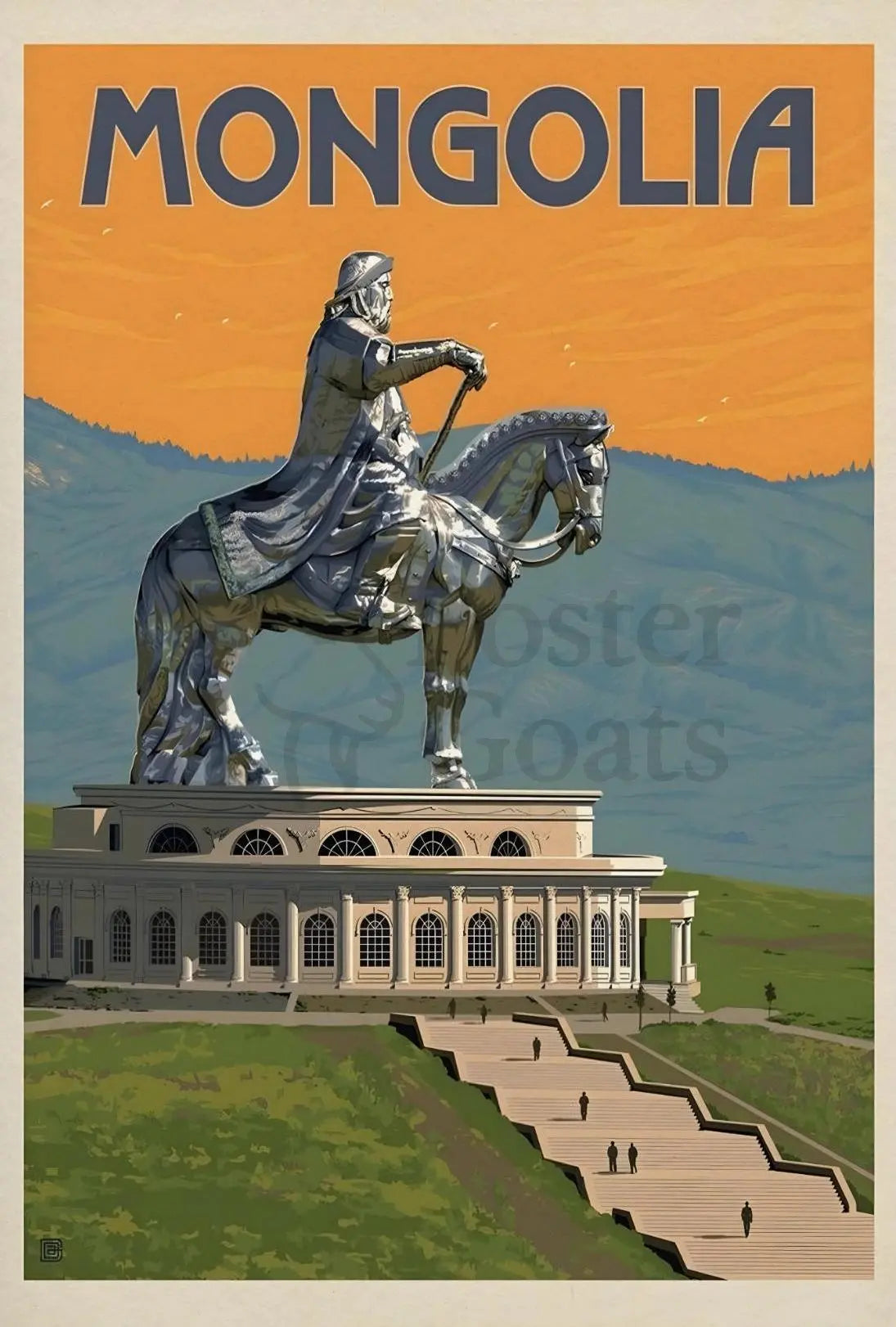 Mongolian Leader Statue Vintage Travel Poster PosterGoat