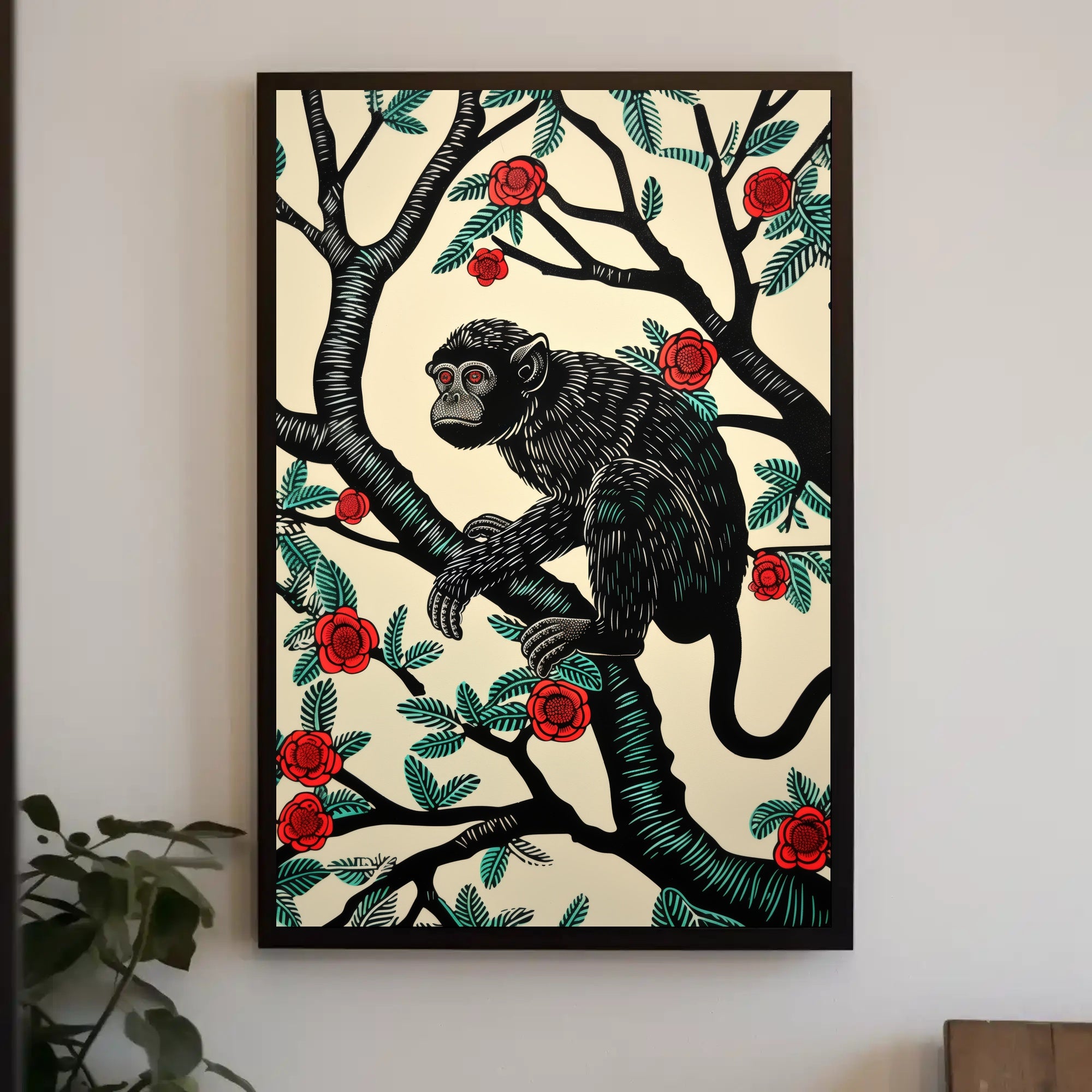 Monkey in Nature: Vibrant Artistic Animal Poster PosterGoat