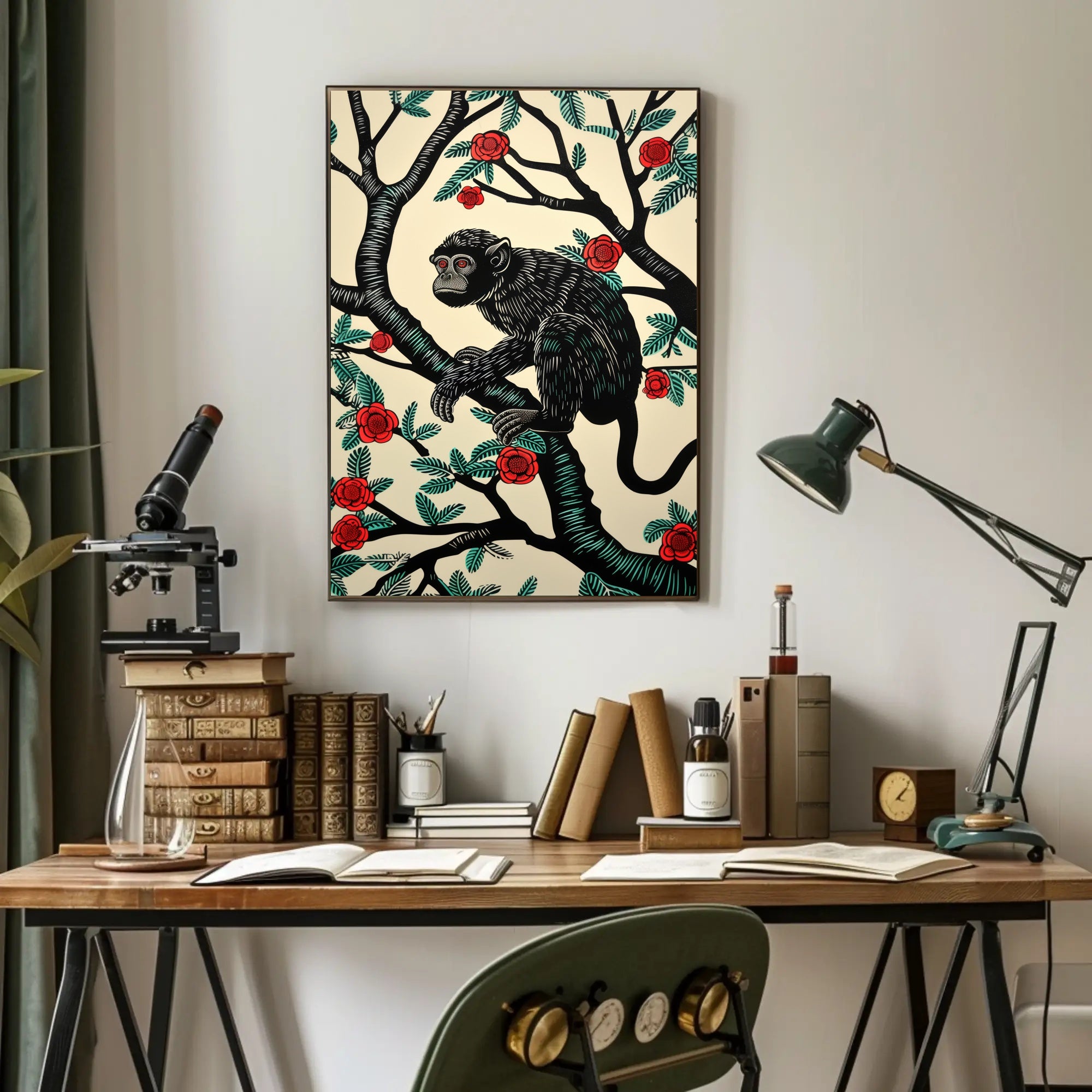 Monkey in Nature: Vibrant Artistic Animal Poster PosterGoat