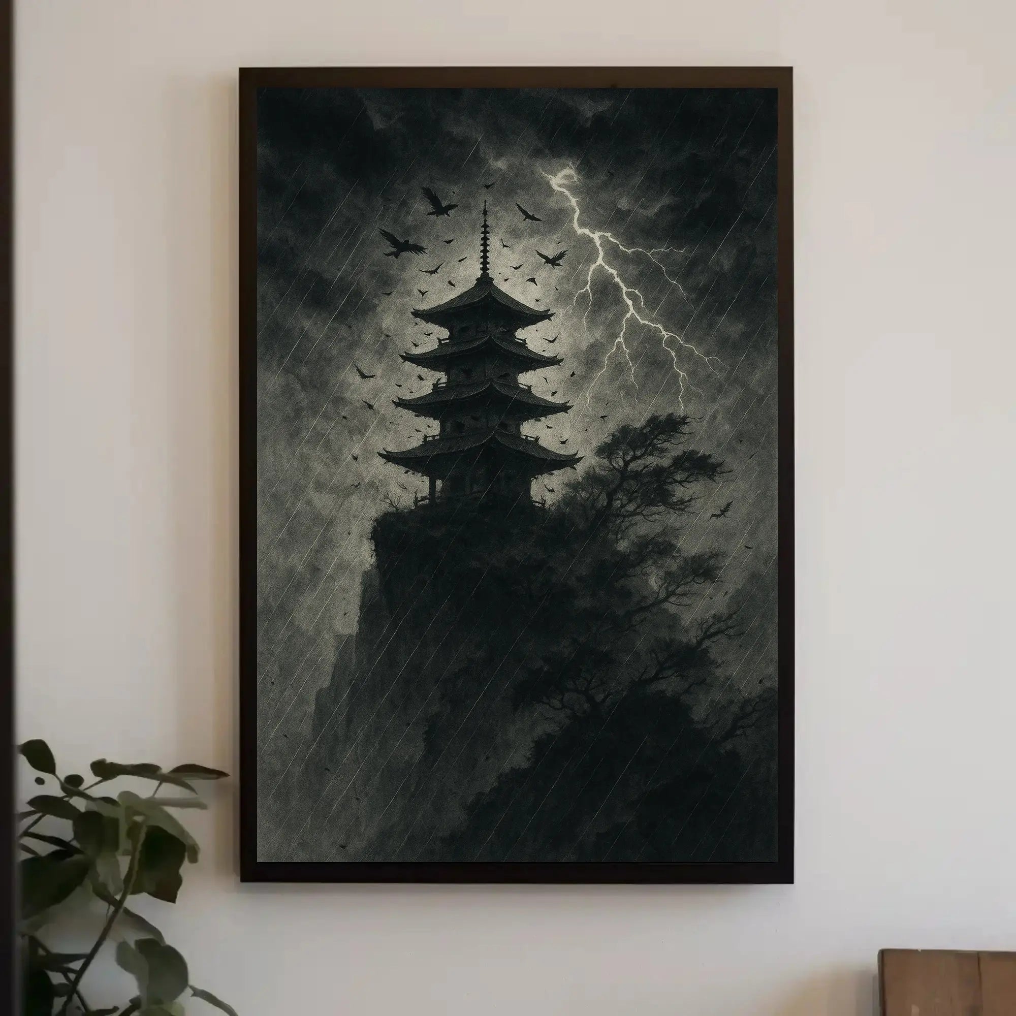 Monochromatic Gothic Pagoda Scene Cultural or Heritage Poster PosterGoat