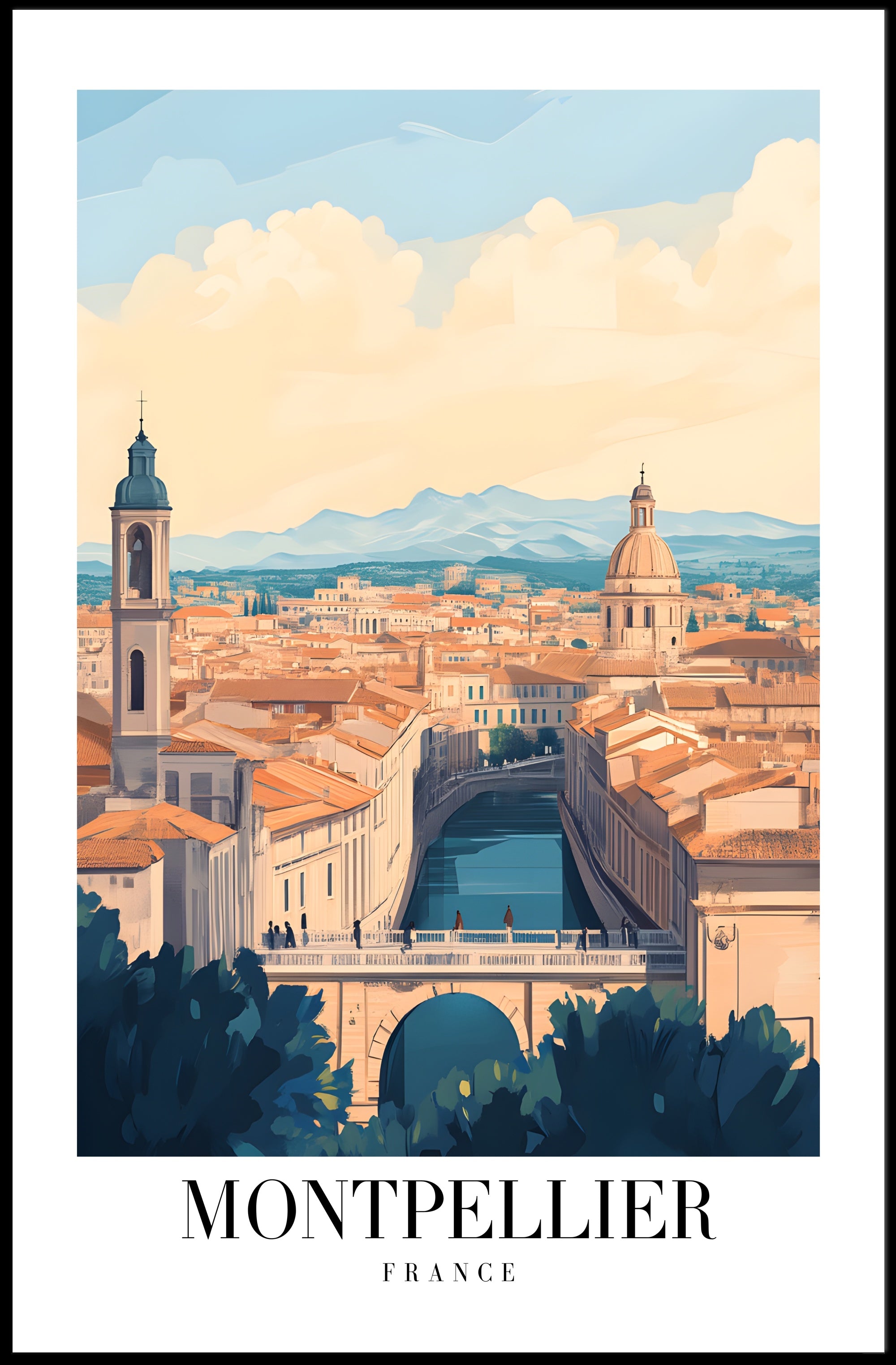 Montpellier Vintage Cityscape Travel Poster PosterGoat