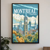 Montreal Clock Tower Vintage Cityscape Travel Poster PosterGoat