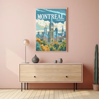 Montreal Clock Tower Vintage Cityscape Travel Poster PosterGoat