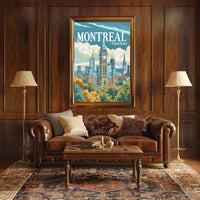 Montreal Clock Tower Vintage Cityscape Travel Poster PosterGoat