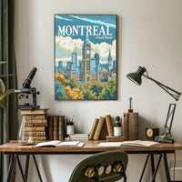 Montreal Clock Tower Vintage Cityscape Travel Poster PosterGoat
