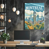 Montreal Clock Tower Vintage Cityscape Travel Poster PosterGoat
