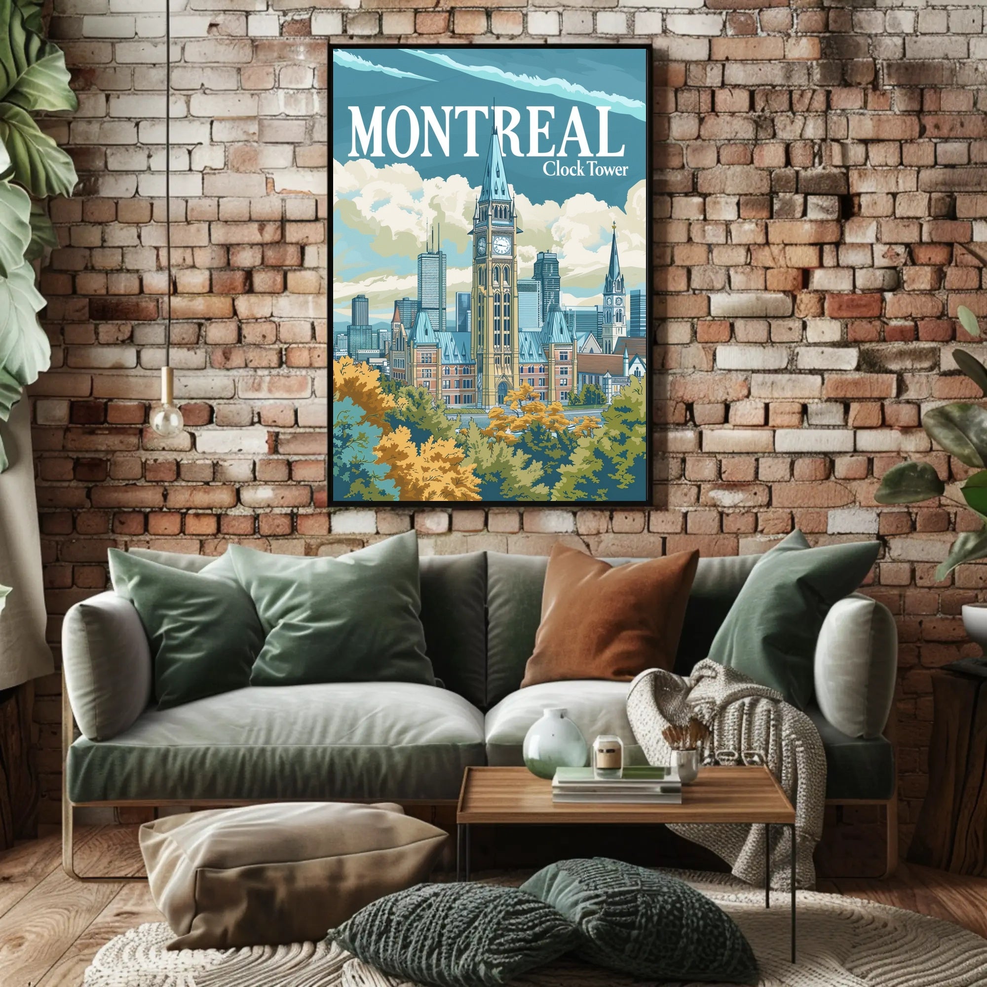 Montreal Clock Tower Vintage Cityscape Travel Poster PosterGoat