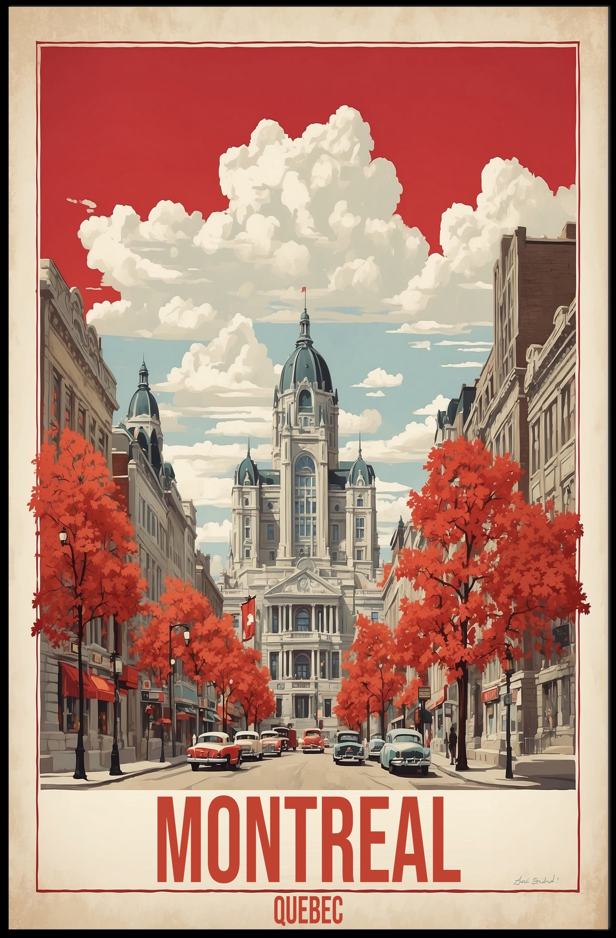 Montreal Mid-Century Street Scene Urban or Cityscape Poster PosterGoat