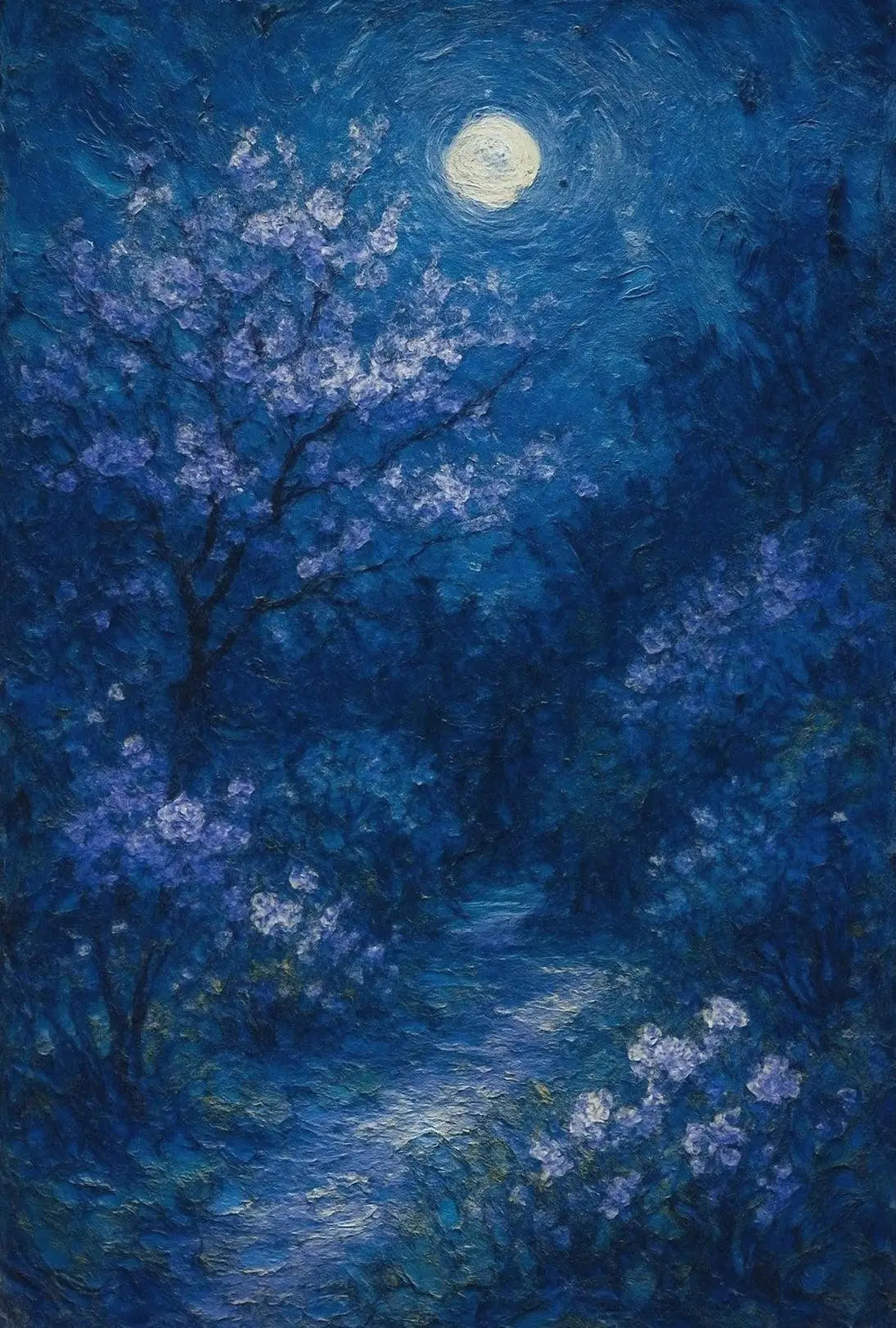 Moonlit Serenity: Artistic Impressionist Nature Scene Poster PosterGoat